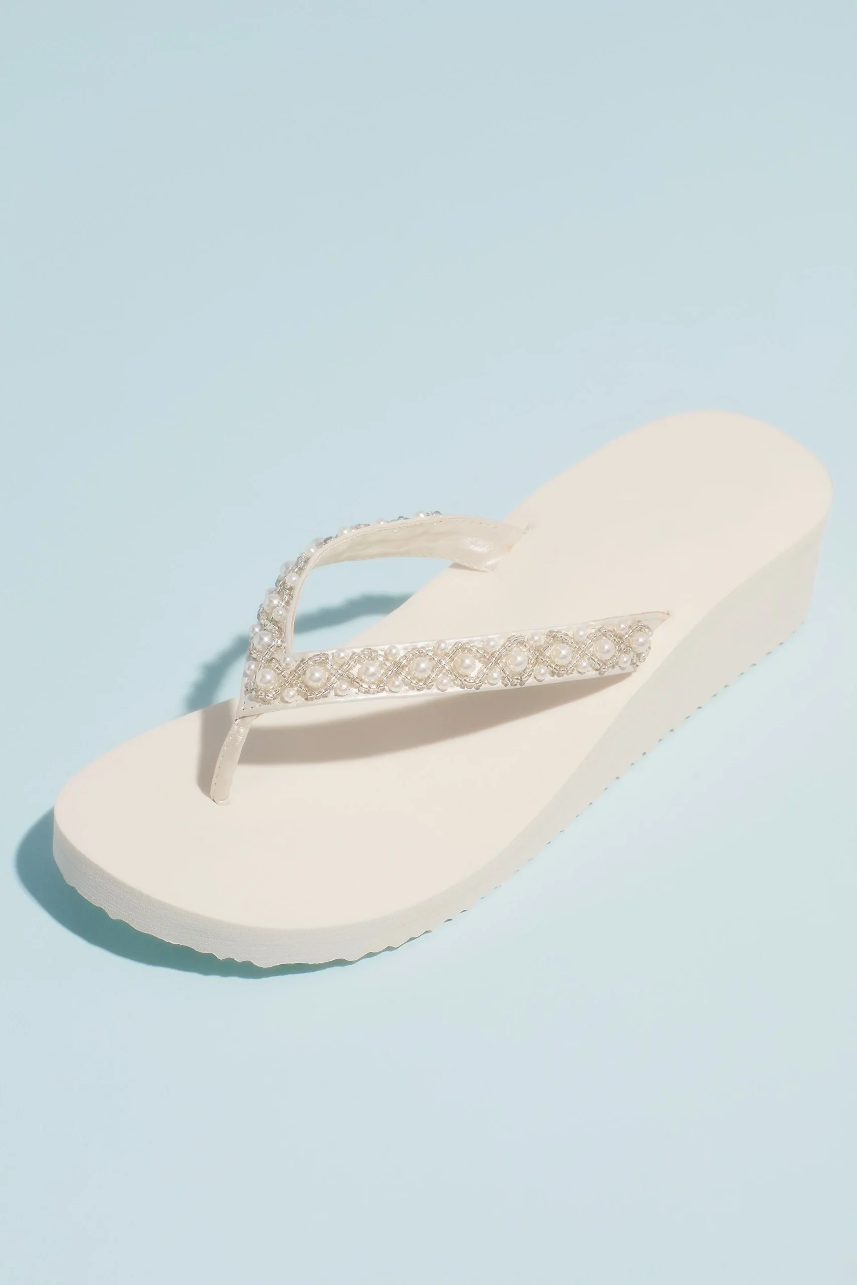 Bead and Pearl Satin Strap Thong Platform Sandals