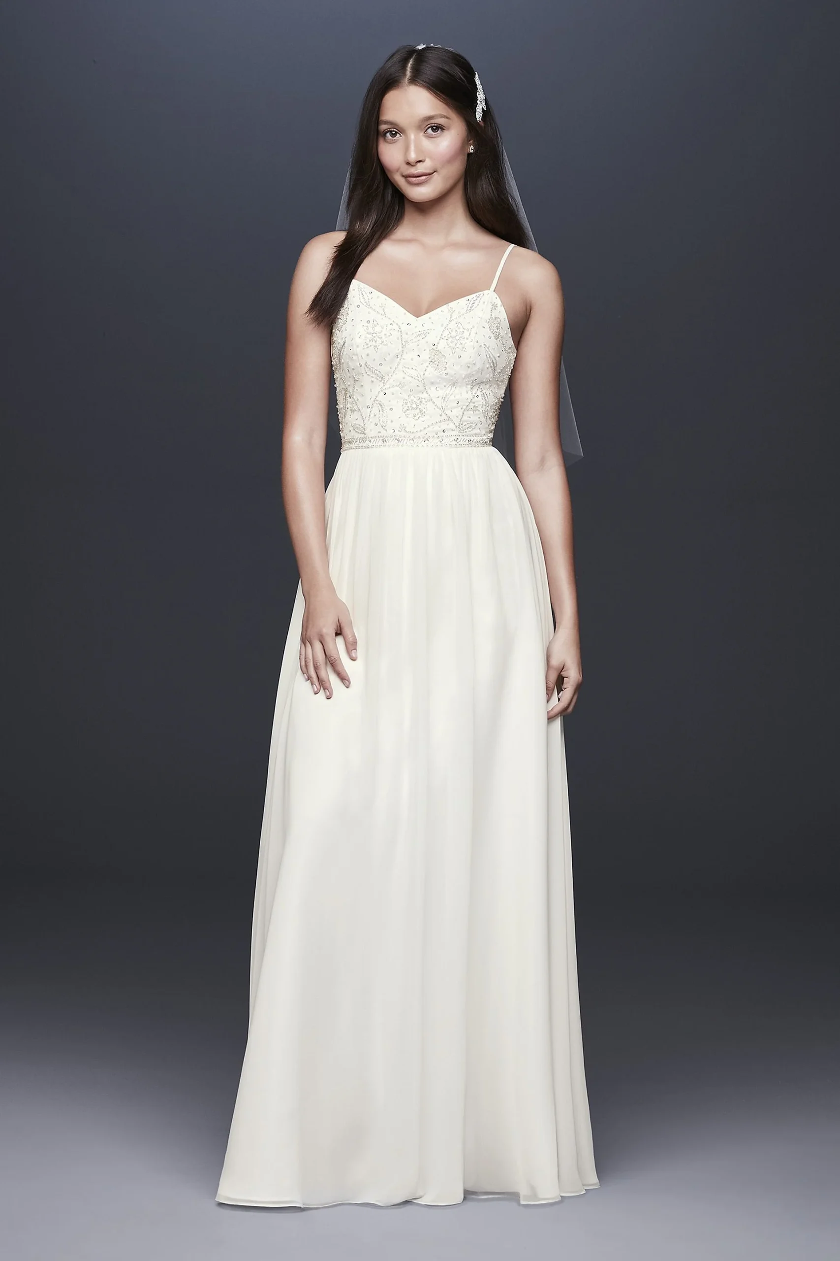 Beaded Ballerina Bodice Soft Chiffon Sheath Dress