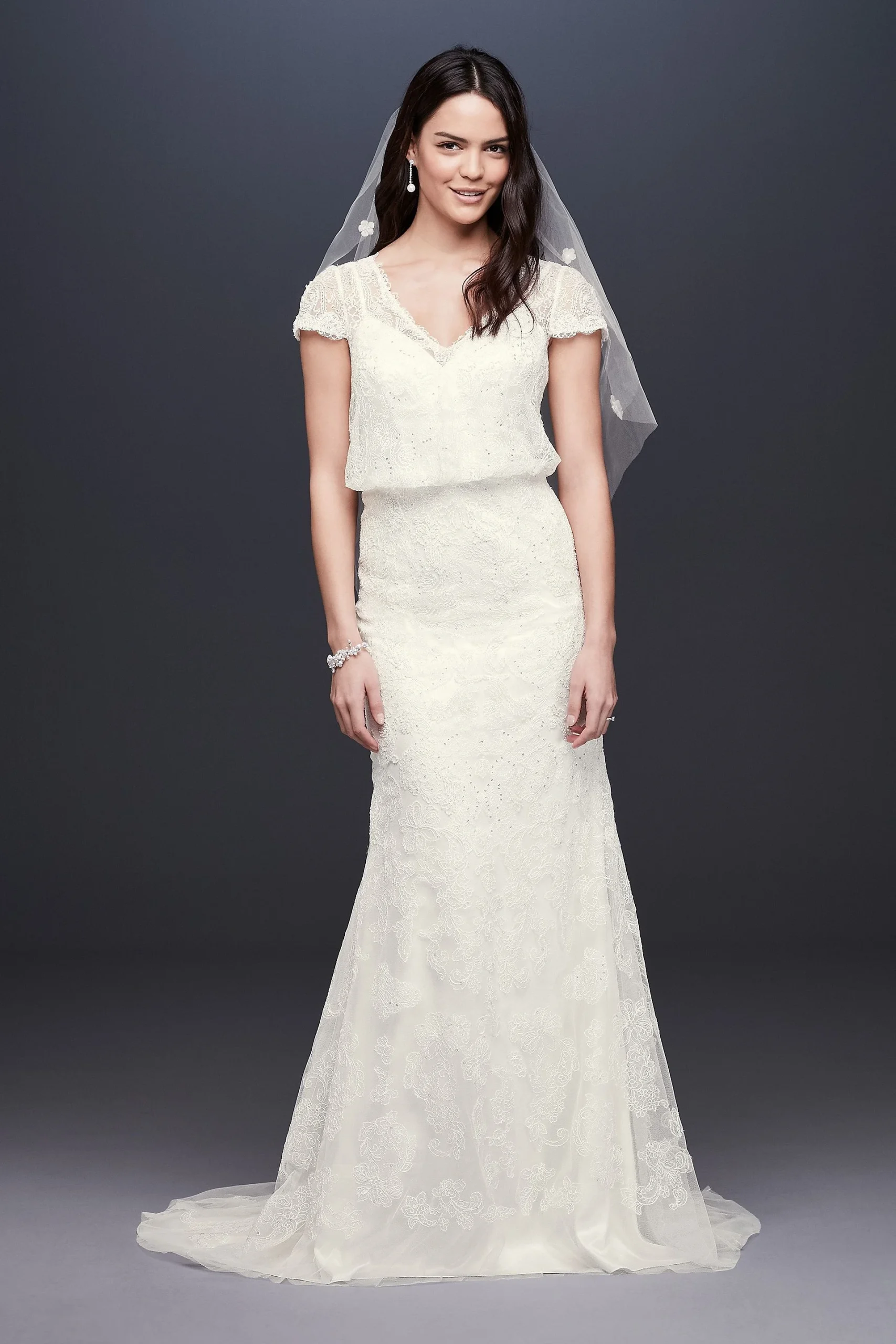 Beaded Blouson Two-Piece Sheath Wedding Dress