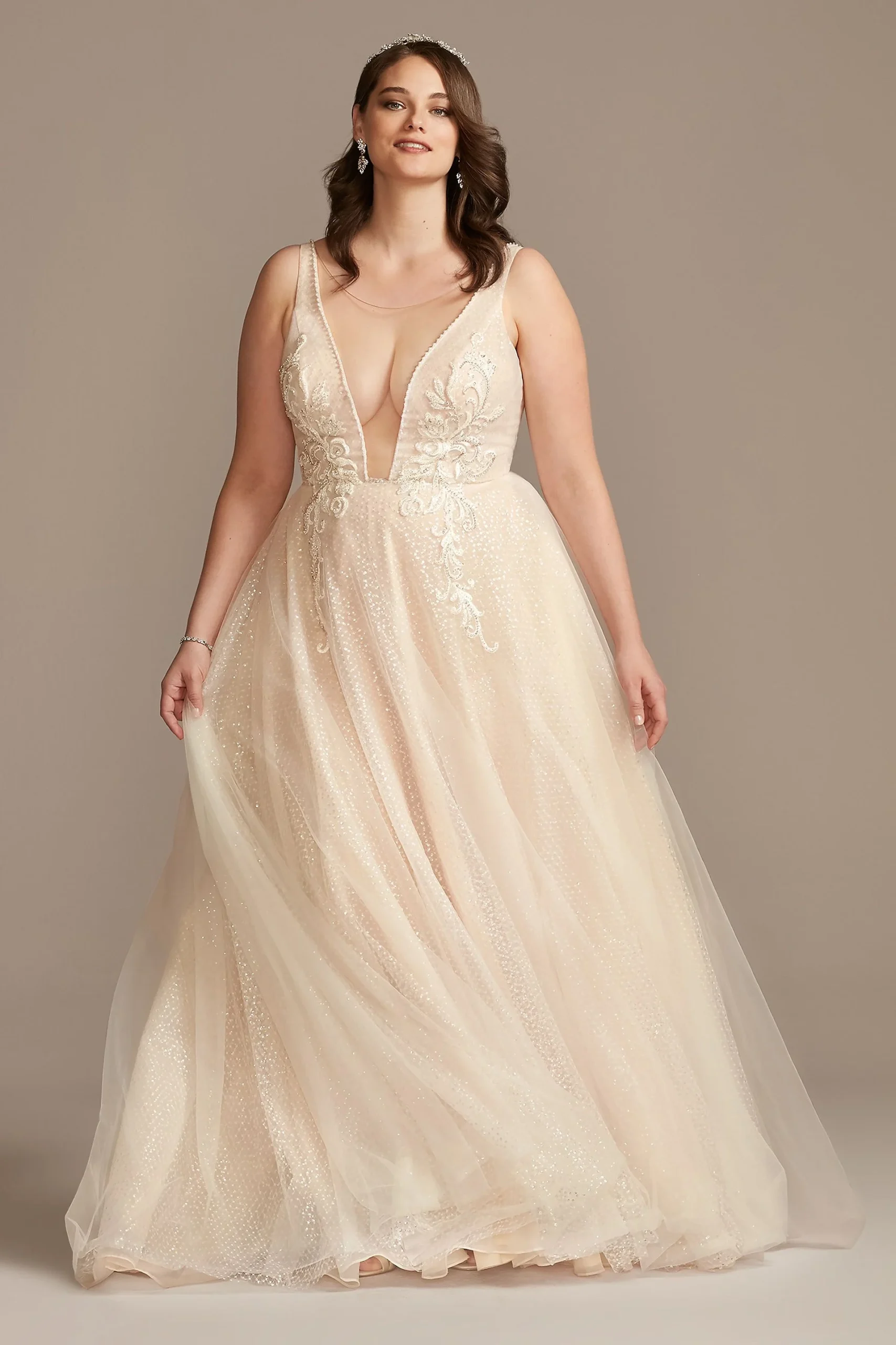 Beaded Brocade Overlay Sequin Layer Wedding Dress
