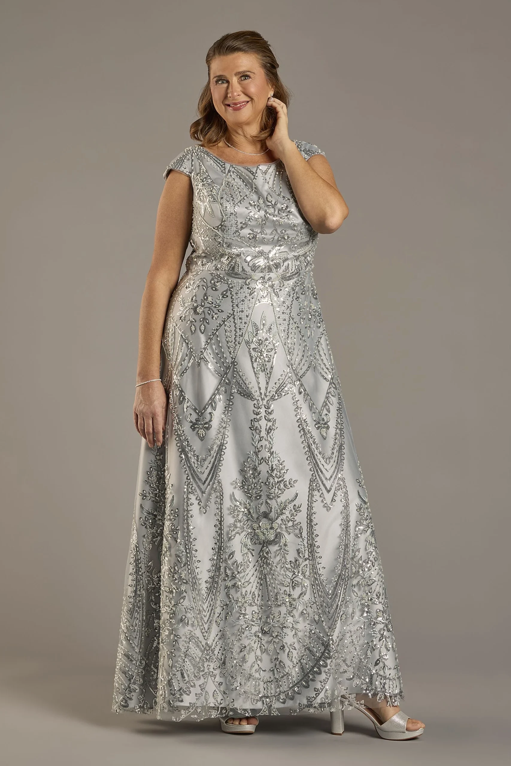 Beaded Cap Sleeve A-Line Dress