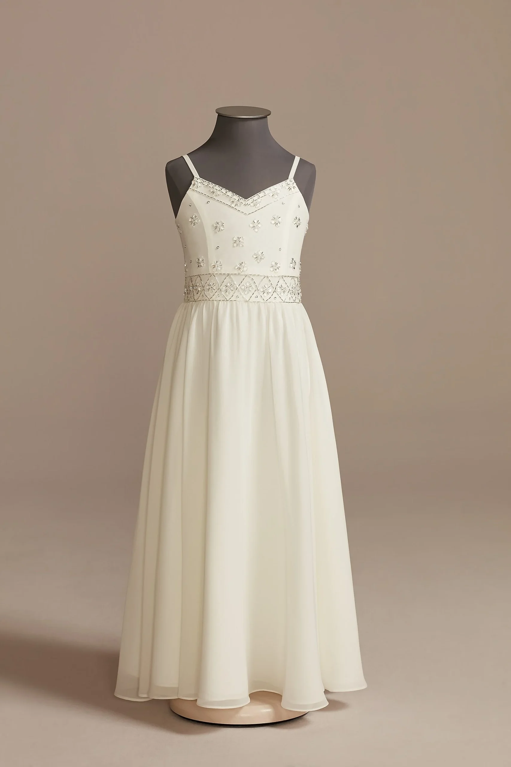 Beaded Chiffon Spaghetti Strap Flower Girl Dress
