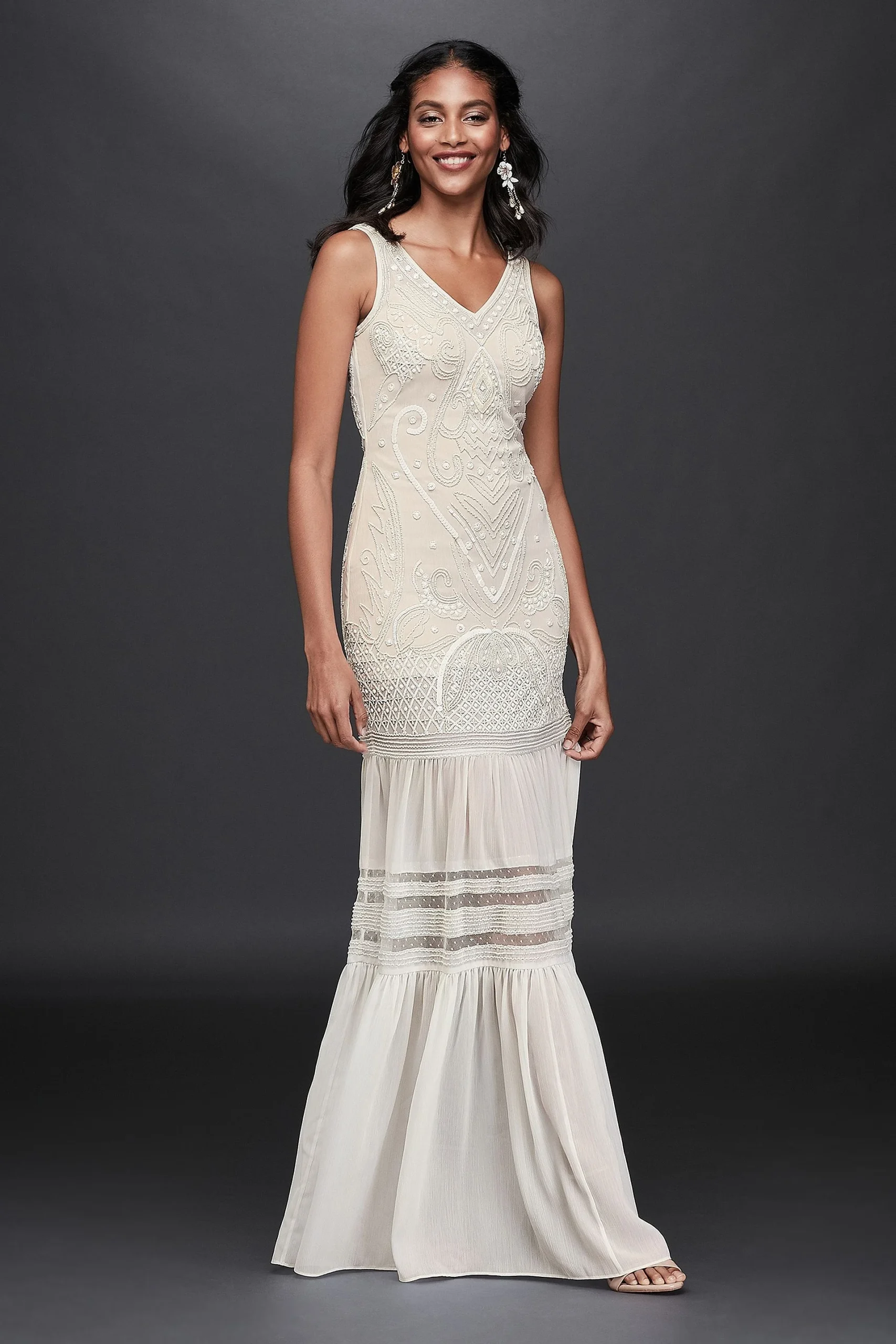 Beaded Chiffon Wedding Dress with Flounce Skirt