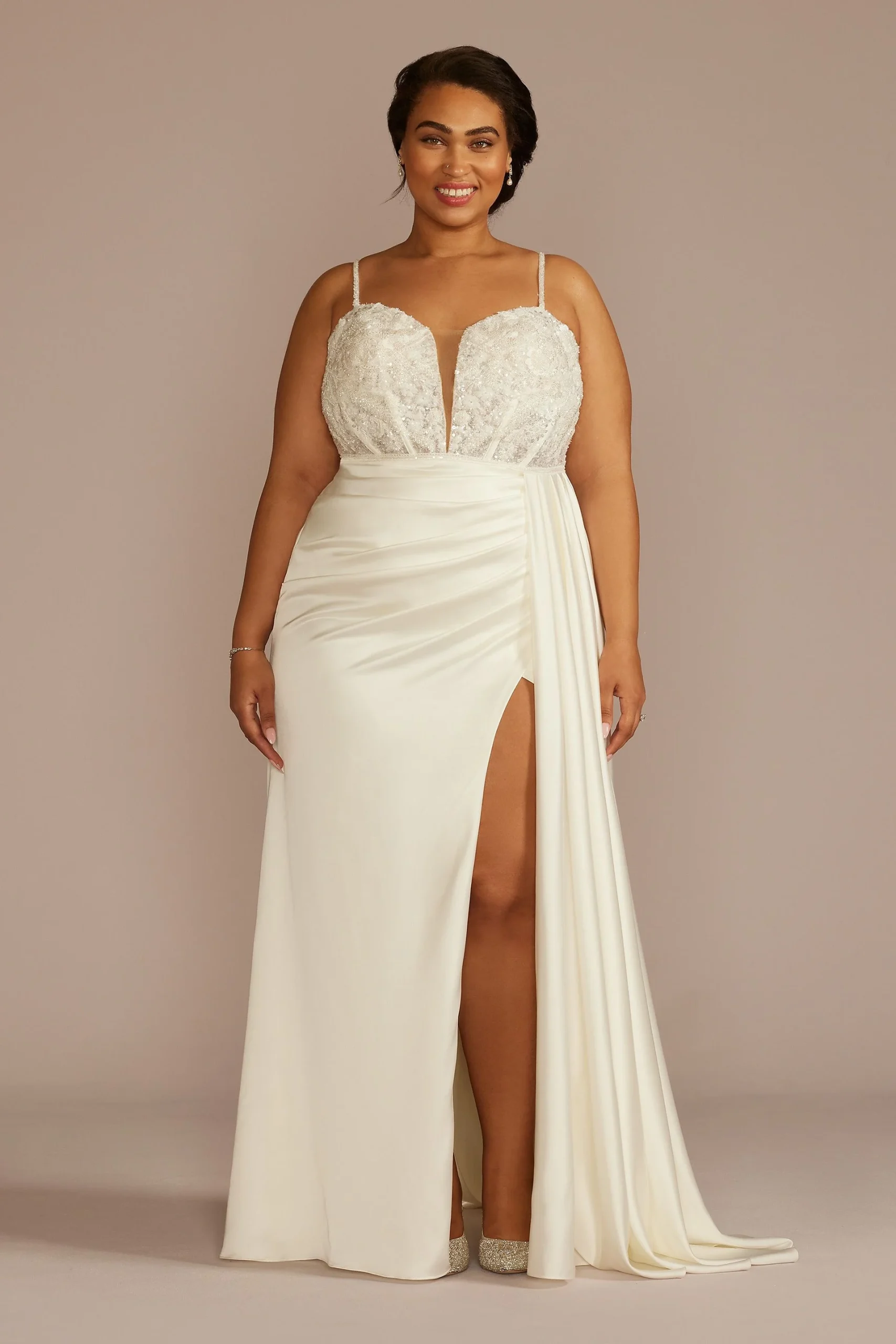 Beaded Corset Bodice Sheath Draped Wedding Dress