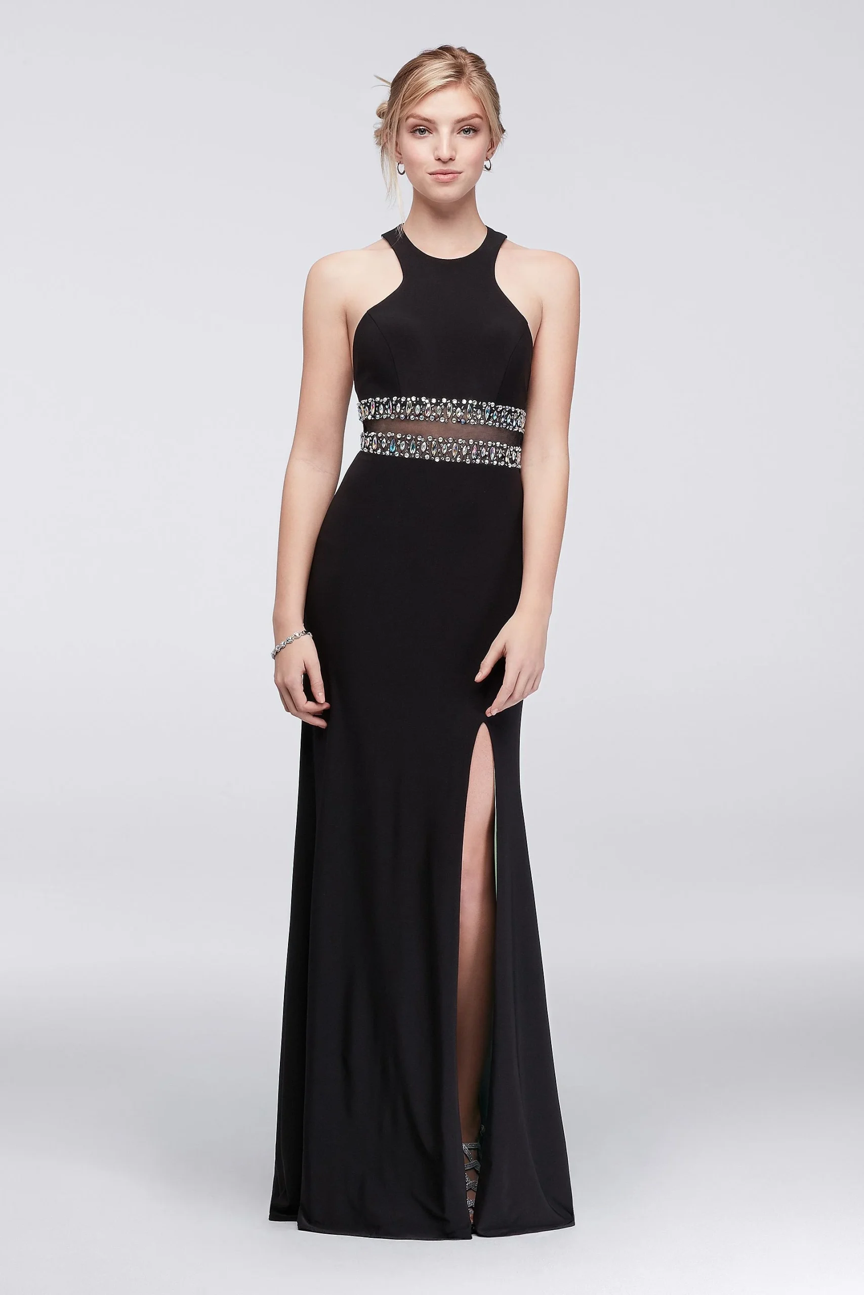 Beaded Cutaway Jersey Dress with Contrast Lining