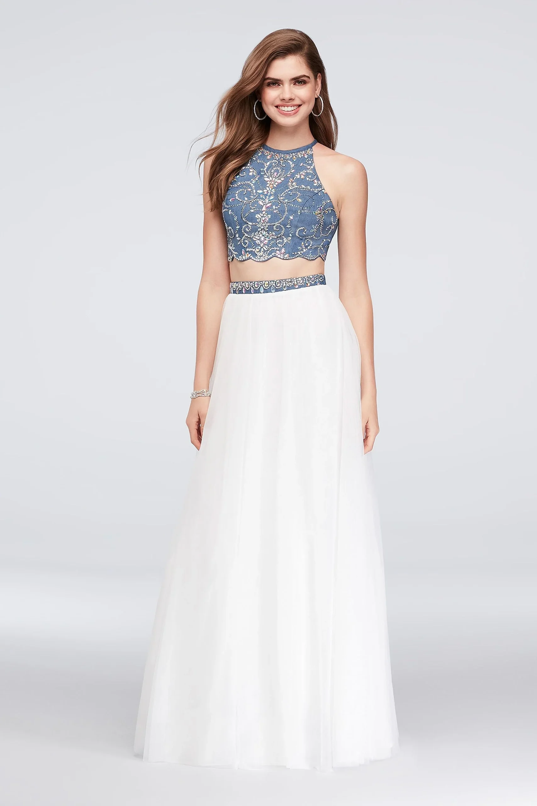 Beaded Denim and Tulle Two-Piece Dress