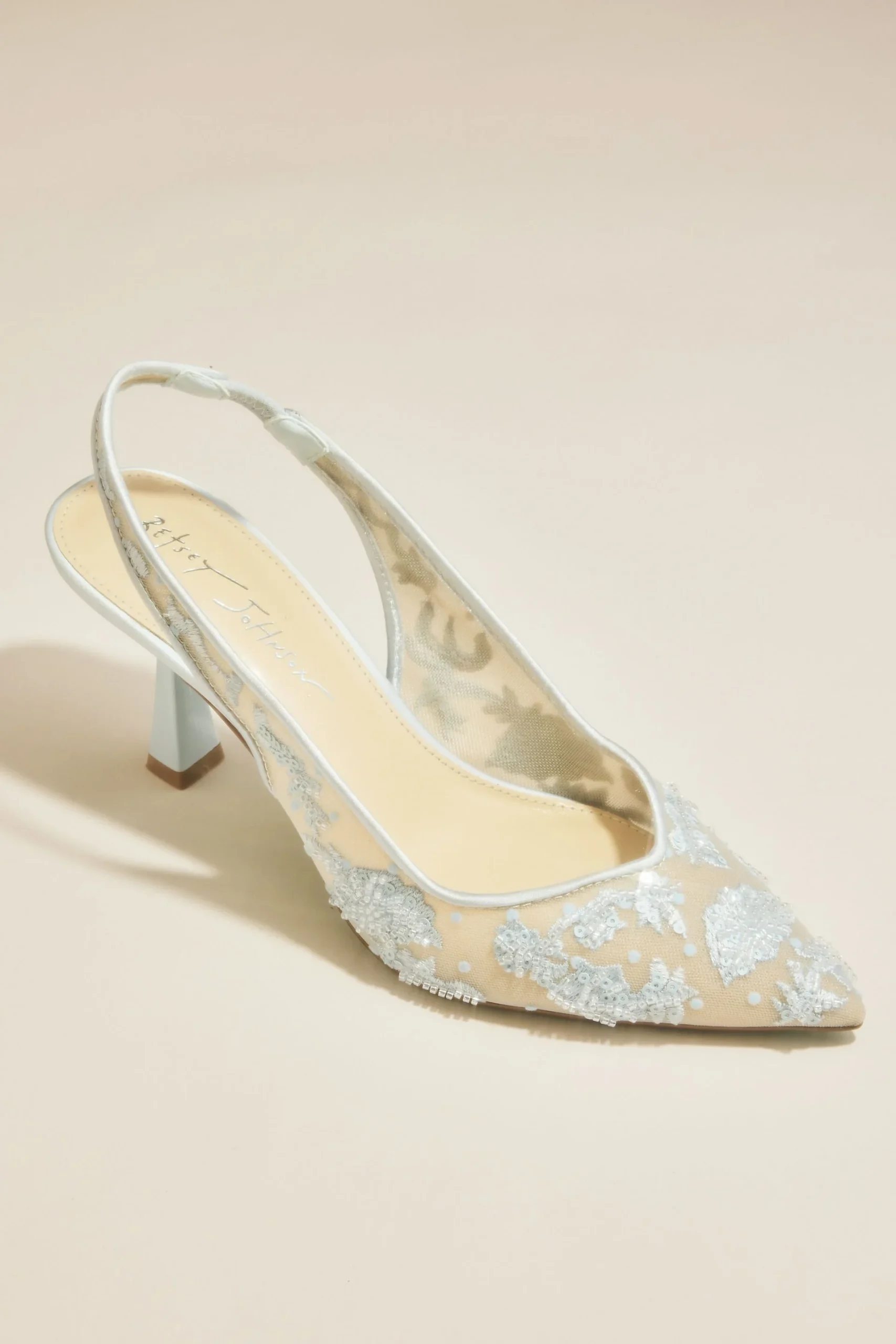 Beaded Embroidered Mesh Slingback Pumps