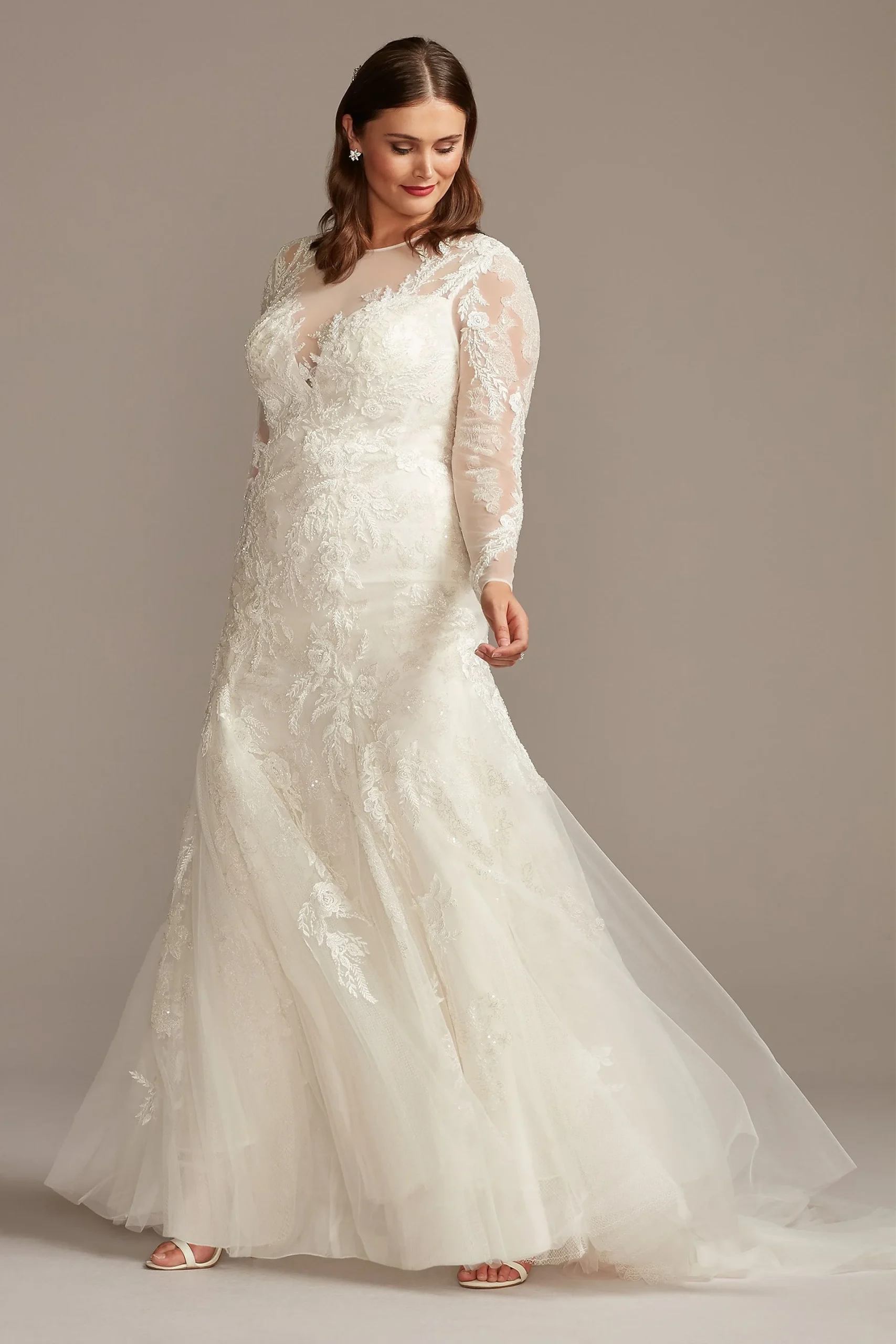 Beaded Floral Plus SizeWedding Dress