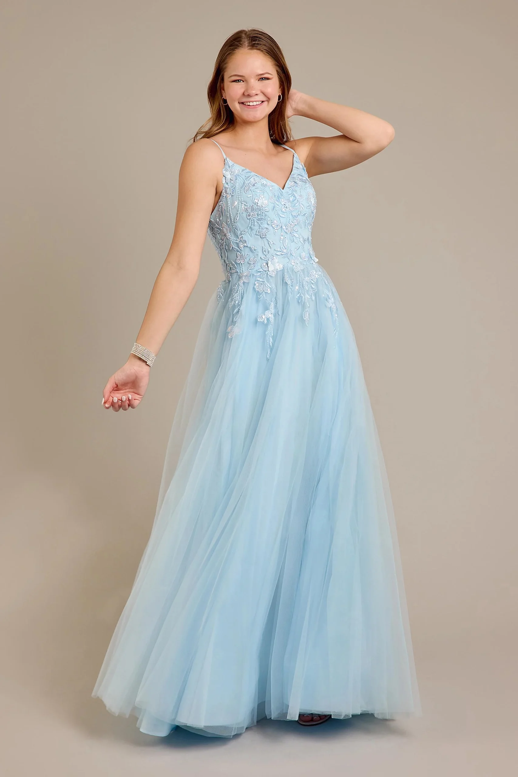 Beaded Floral Tulle Corset Back Ball Gown