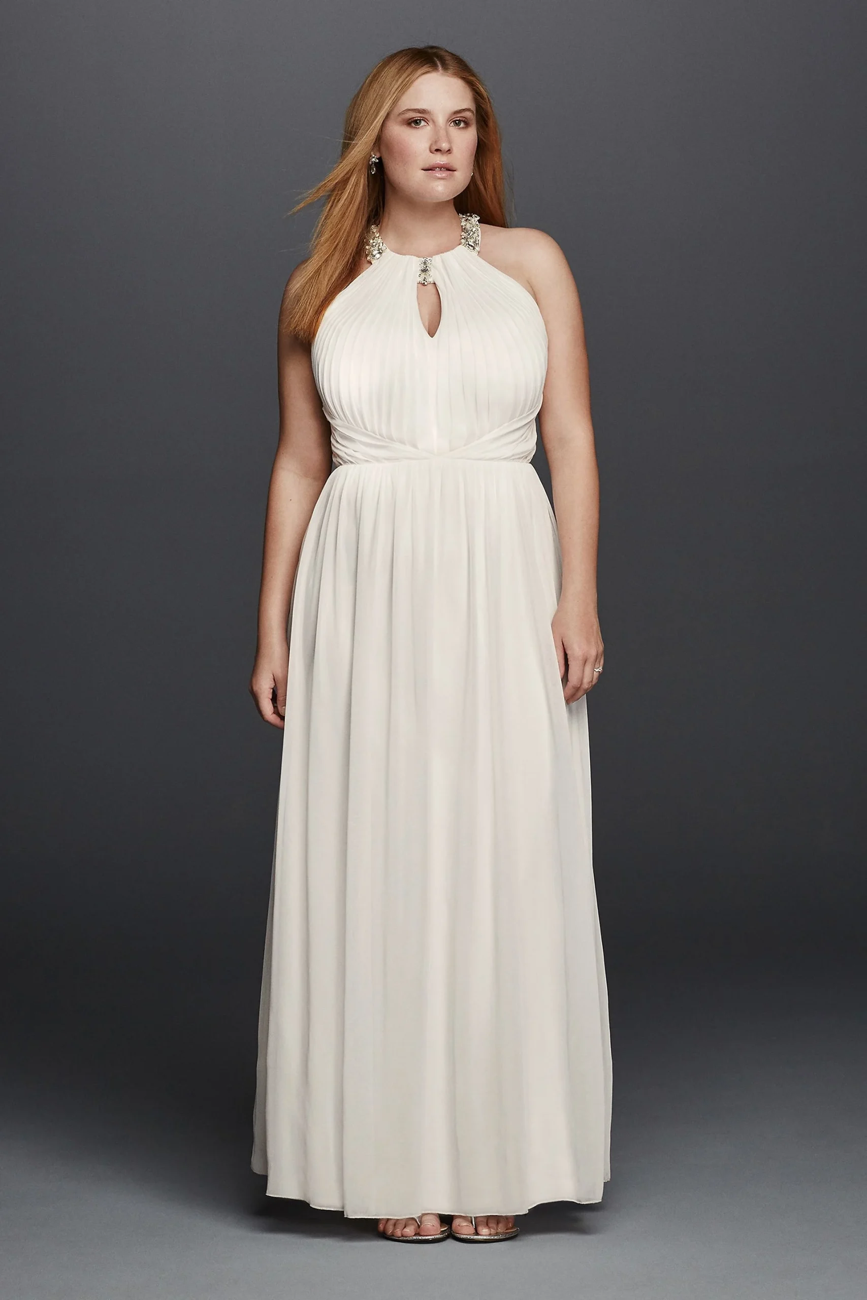 Beaded Halter Plus Size Wedding Dress with Keyhole