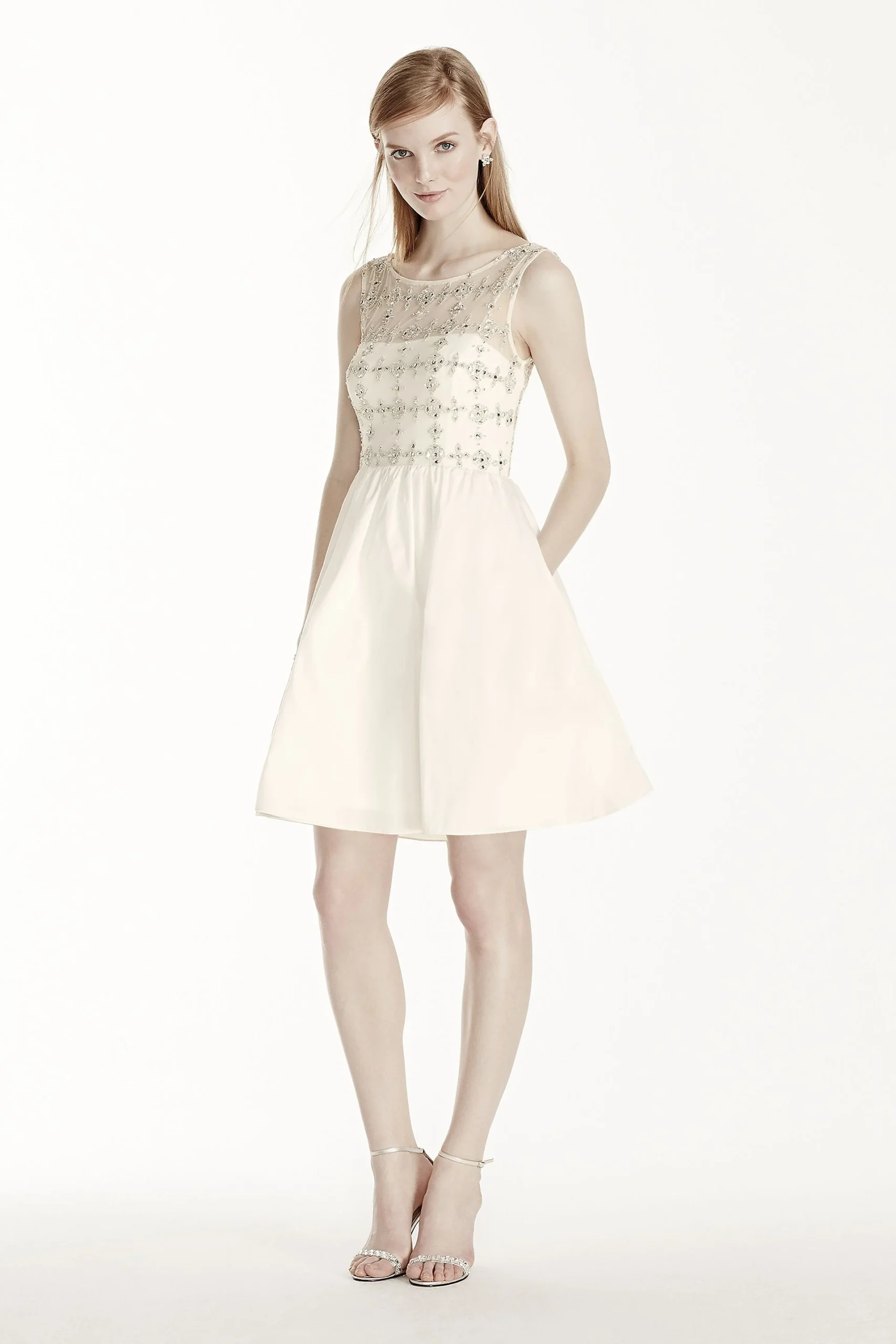 Beaded Illusion Bodice with Short Taffeta Skirt