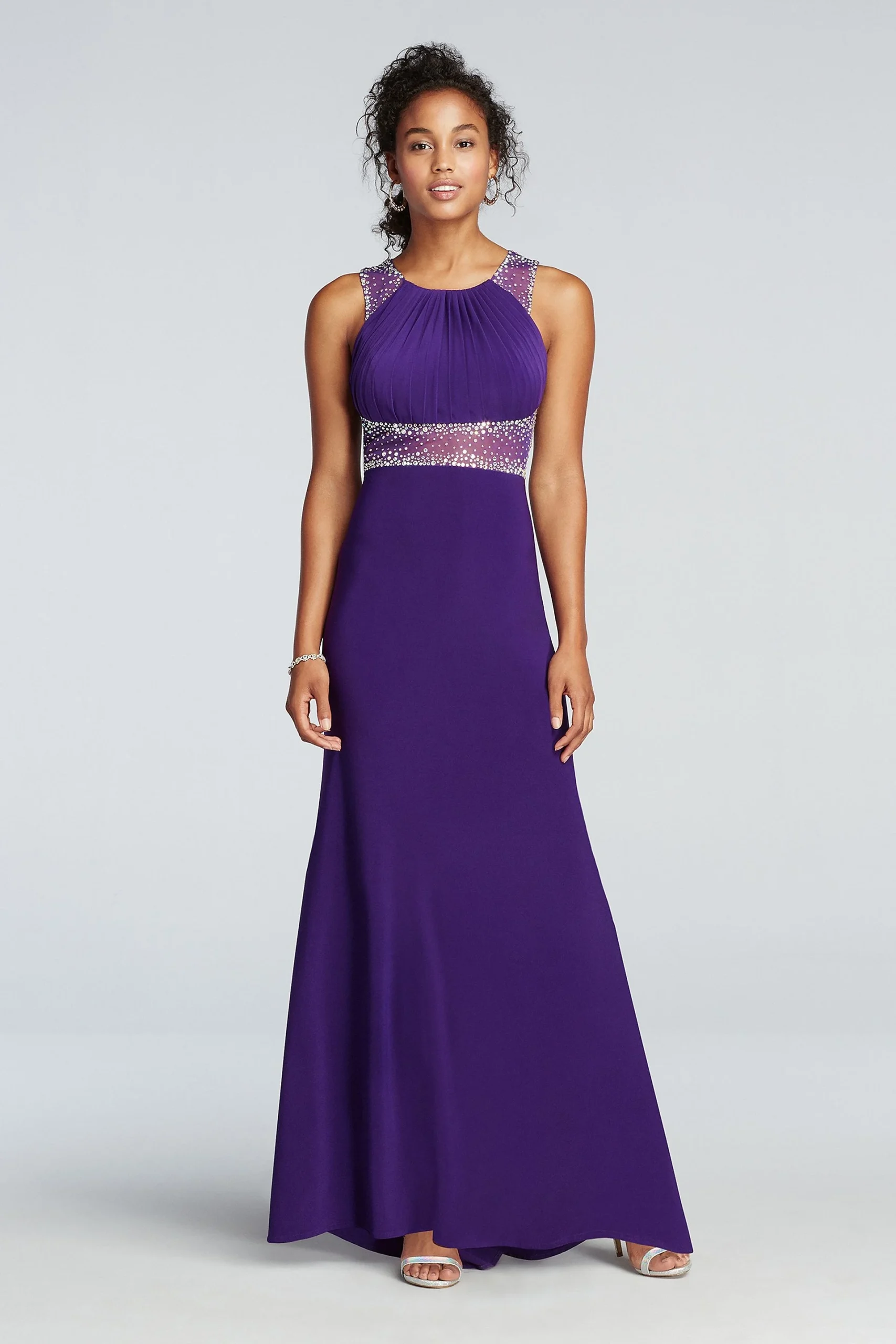 Beaded Illusion Floor Length Prom Dress