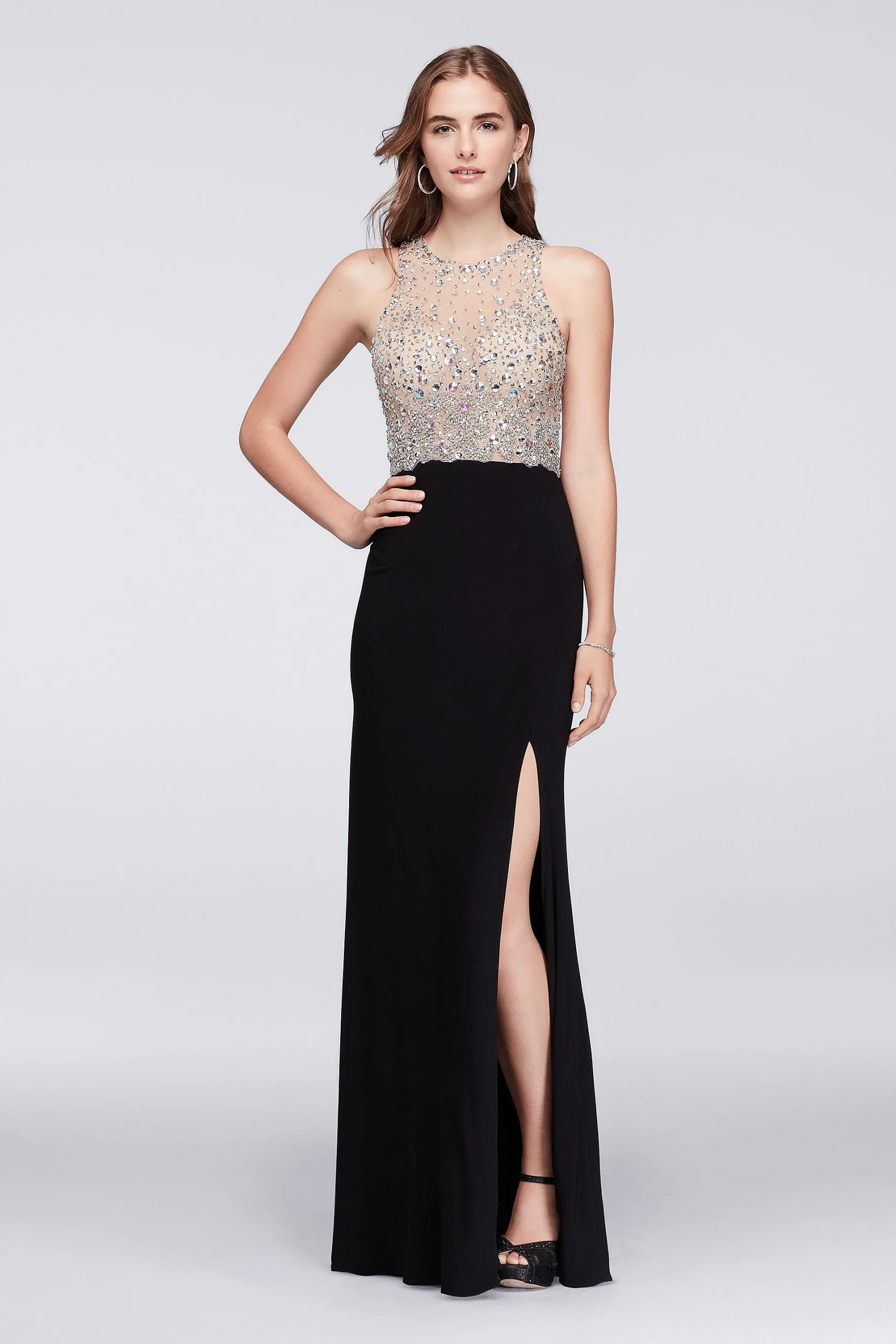 Beaded Illusion High Neck Dress