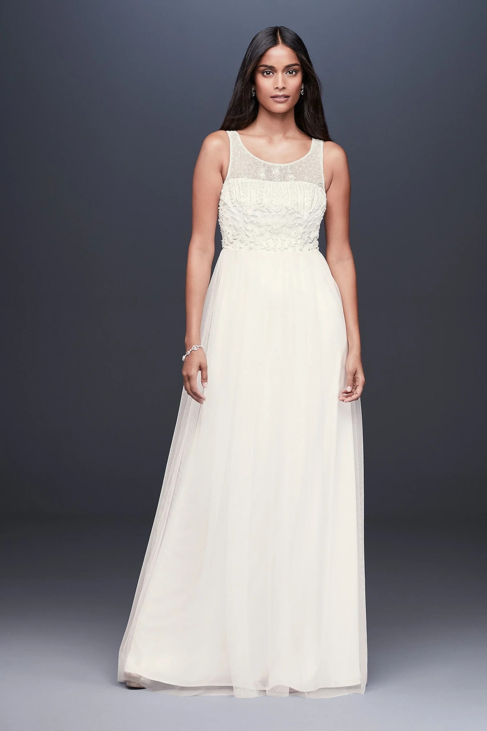 Beaded Illusion tank Dress with Cutout Back