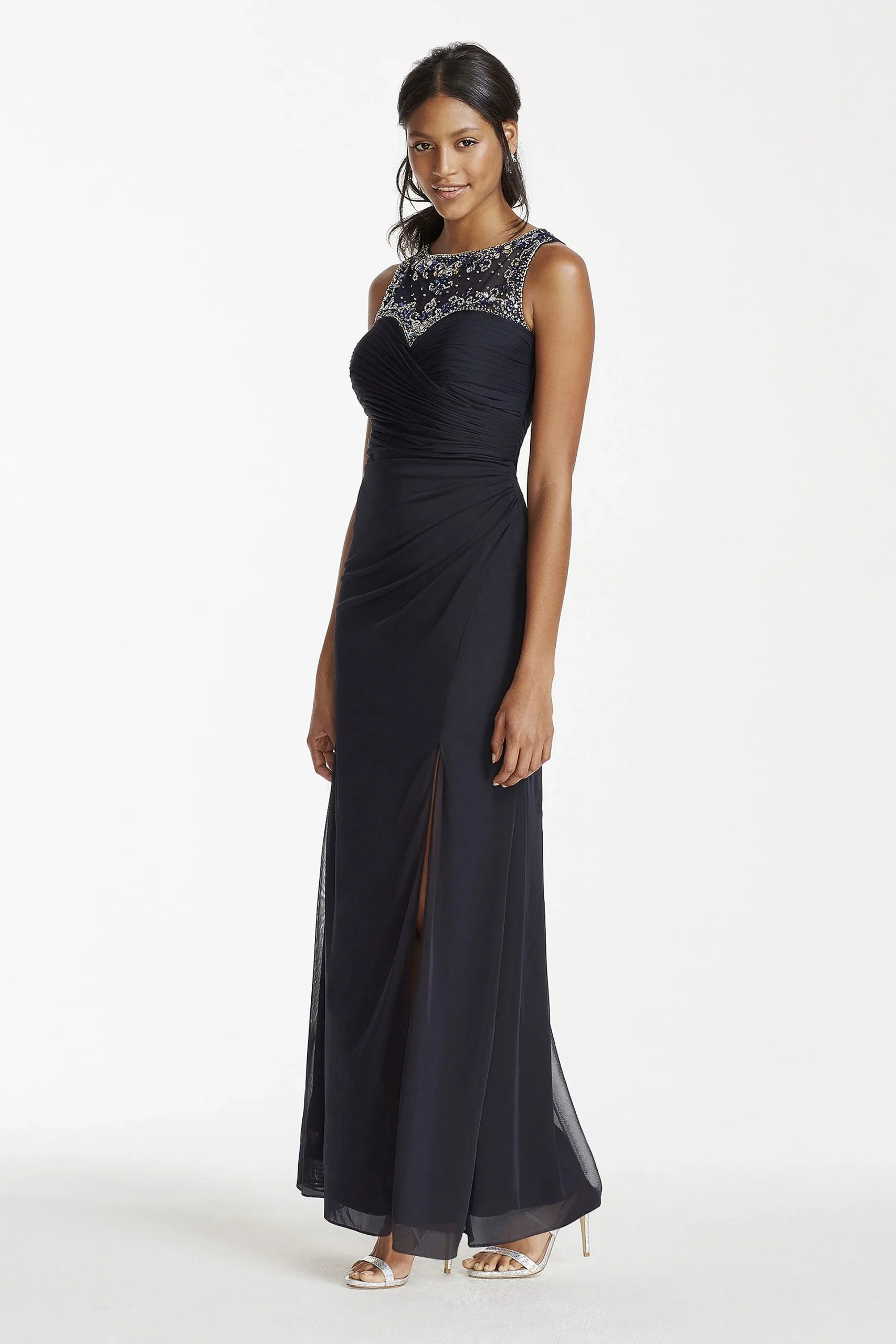Beaded Illusion Tank Dress with Side Slit