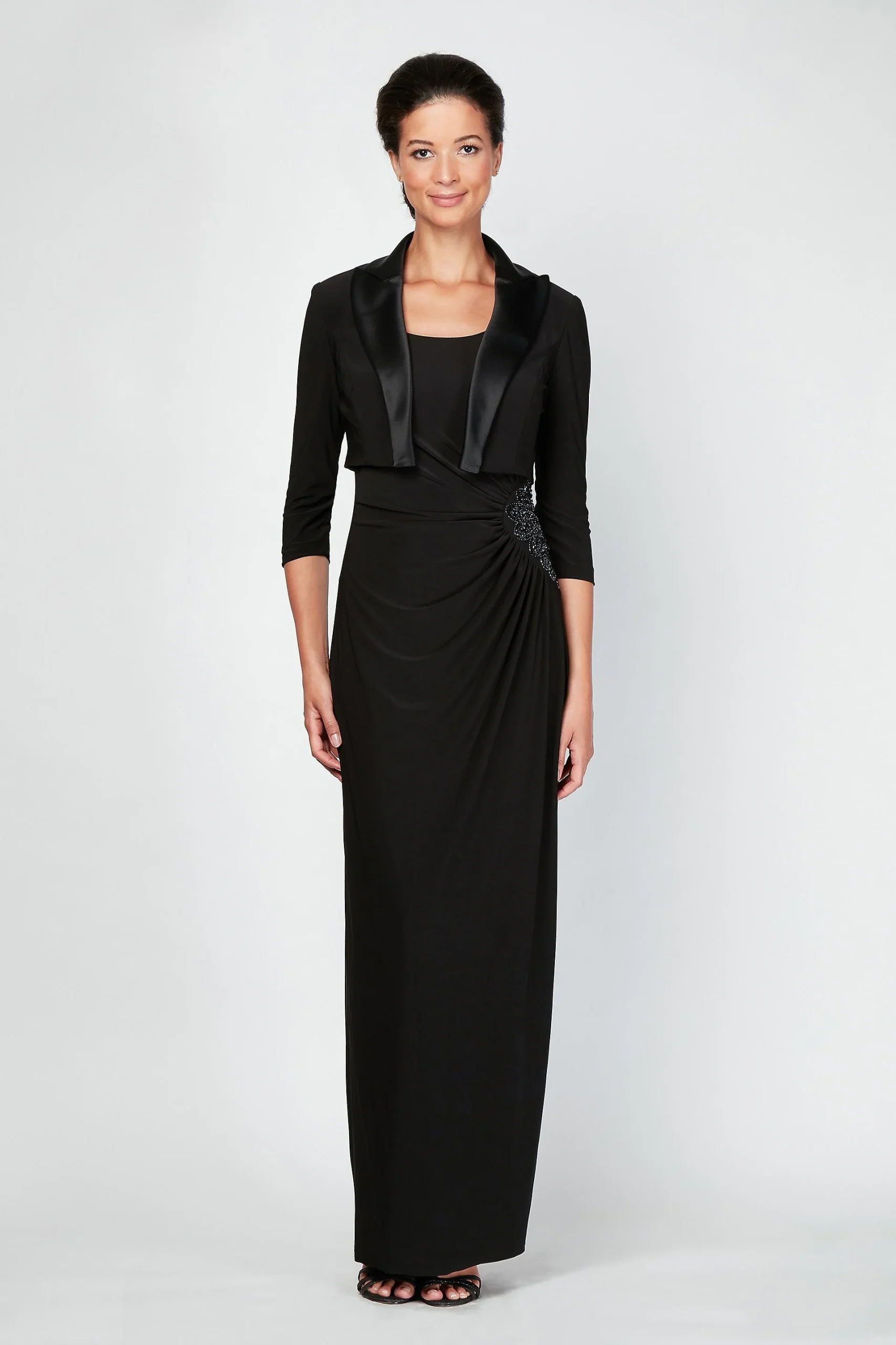 Beaded Jersey Tank Dress and Satin-Trimmed Jacket