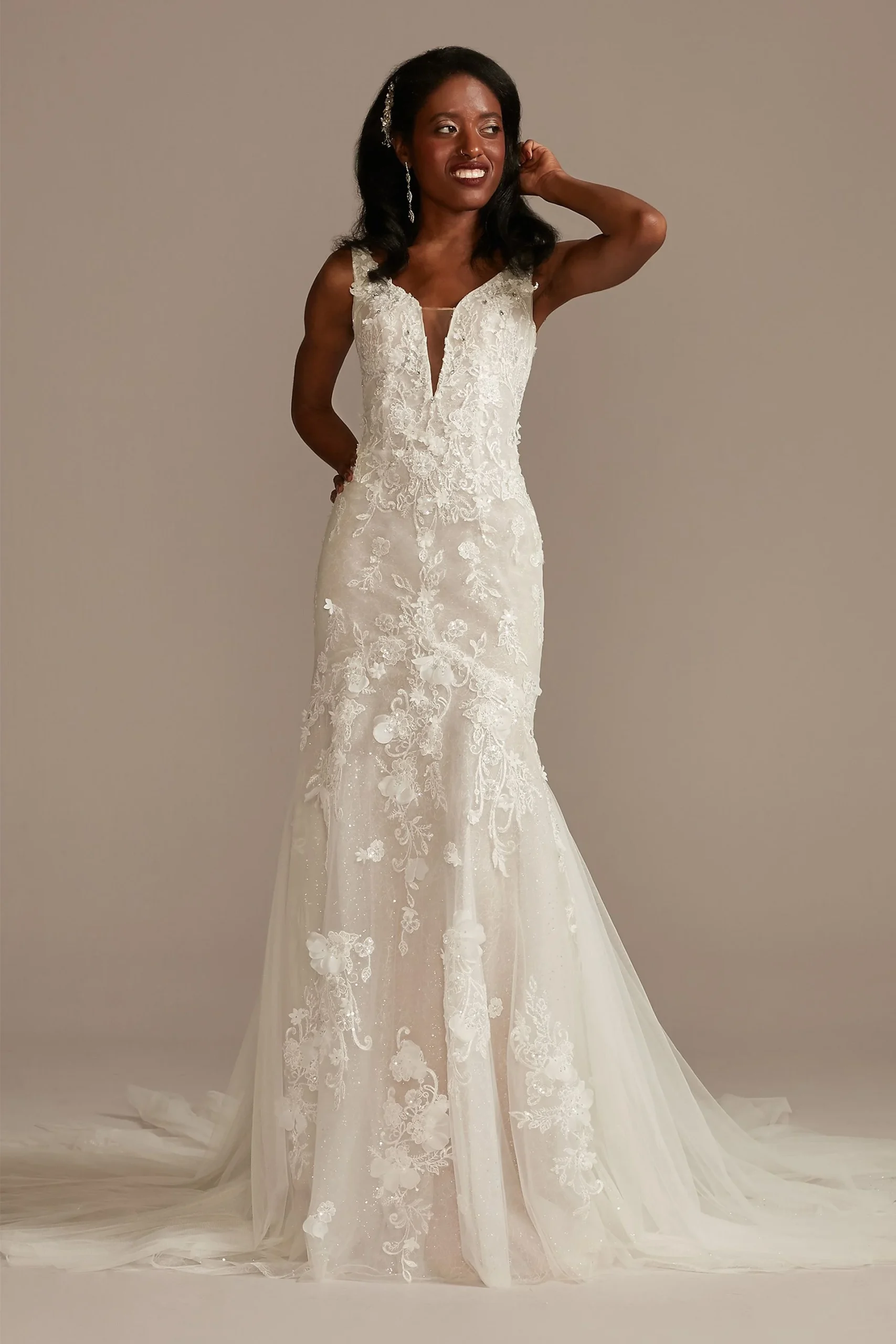 Beaded Lace 3D Floral Tulle Wedding Dress