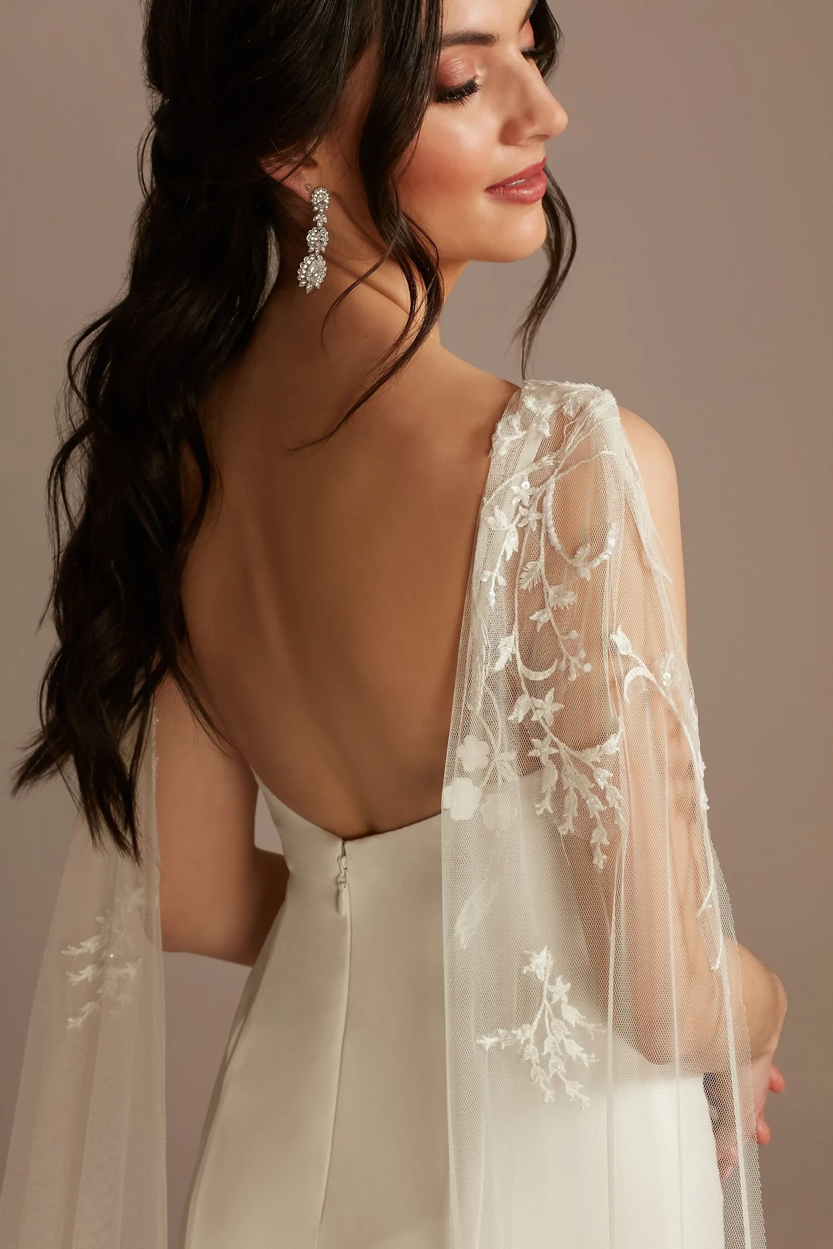 Beaded Lace Applique Tulle Streamer Sleeves
