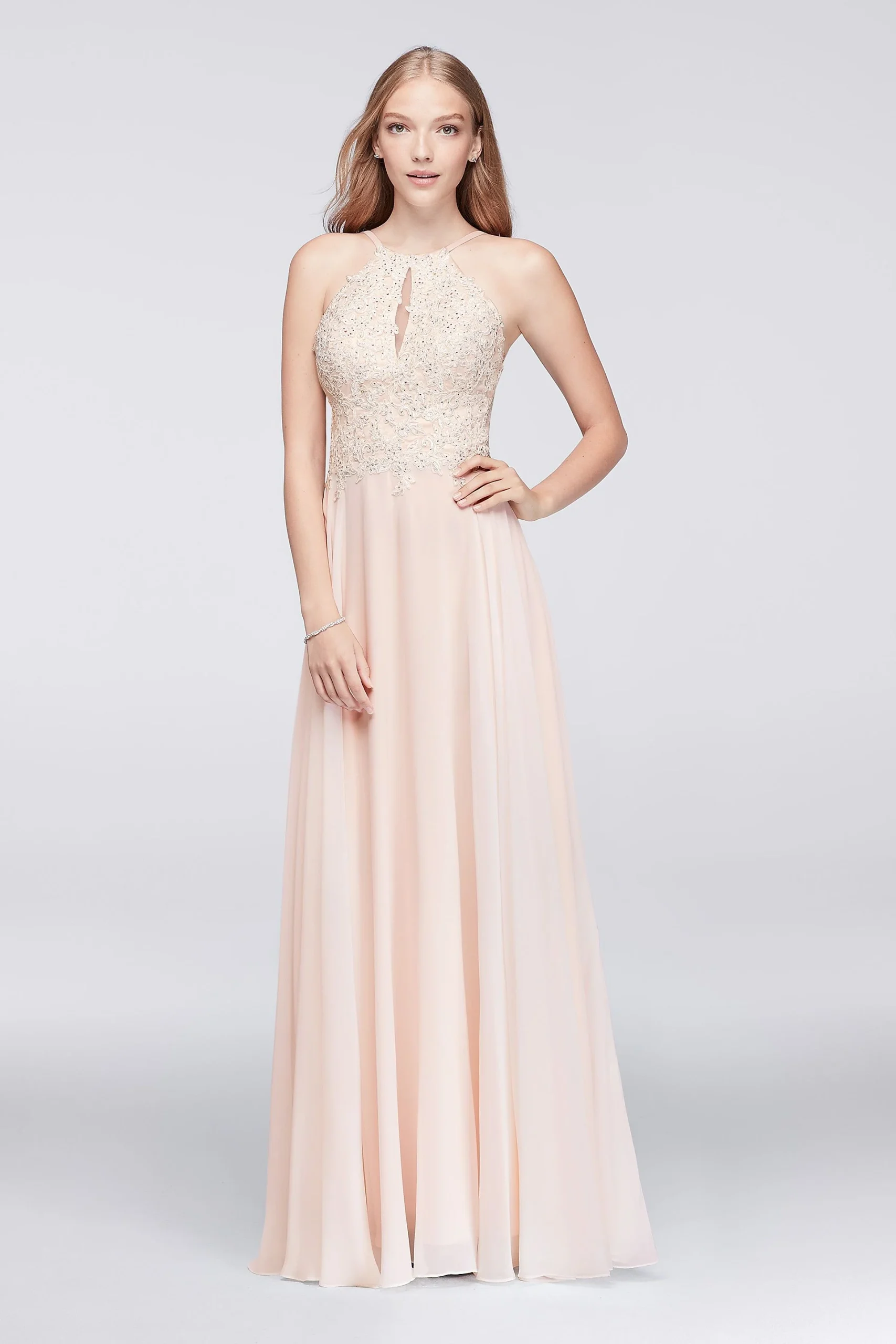 Beaded Lace Chiffon Dress with Spaghetti Straps