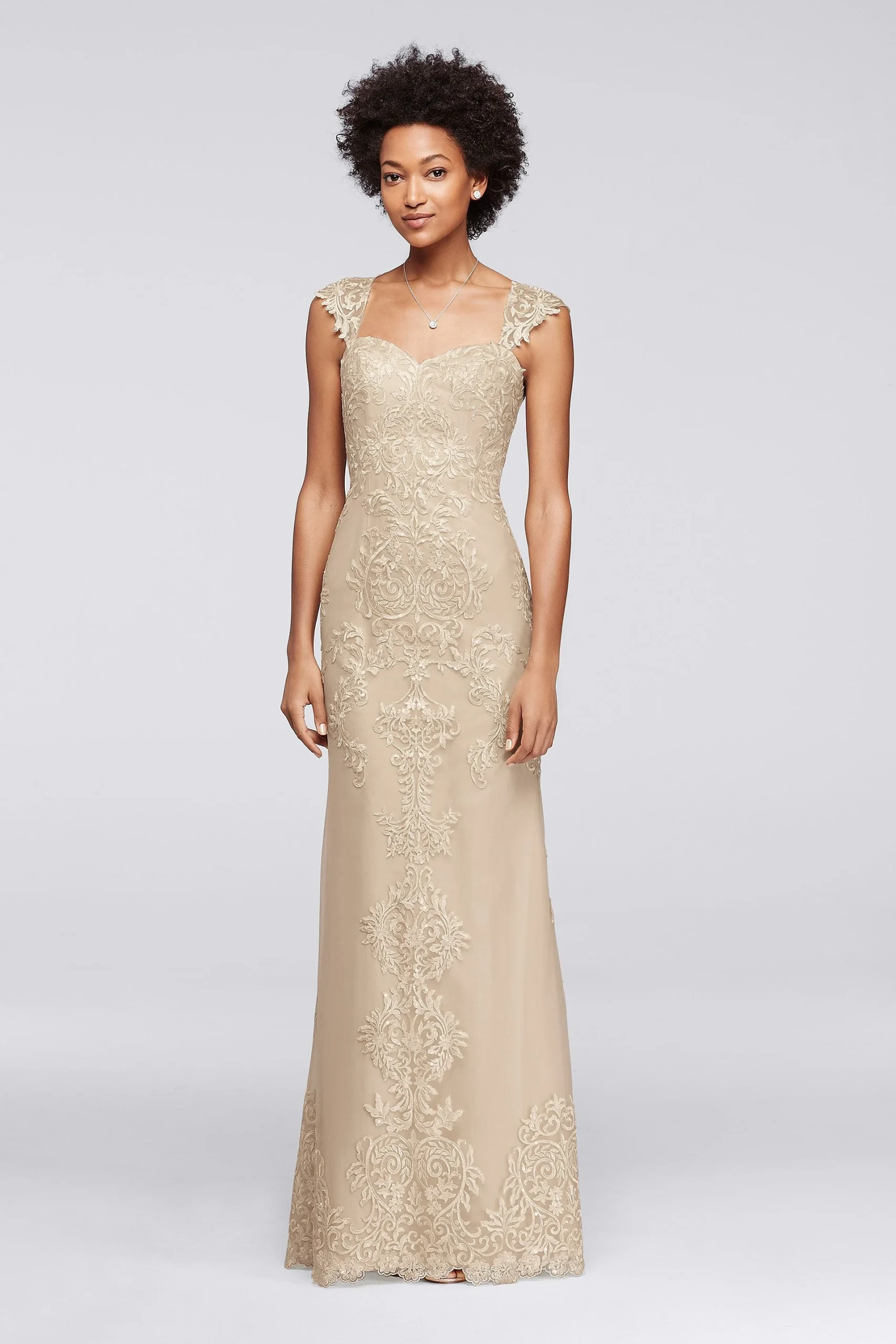 Beaded Lace and Embroidered Long Dress