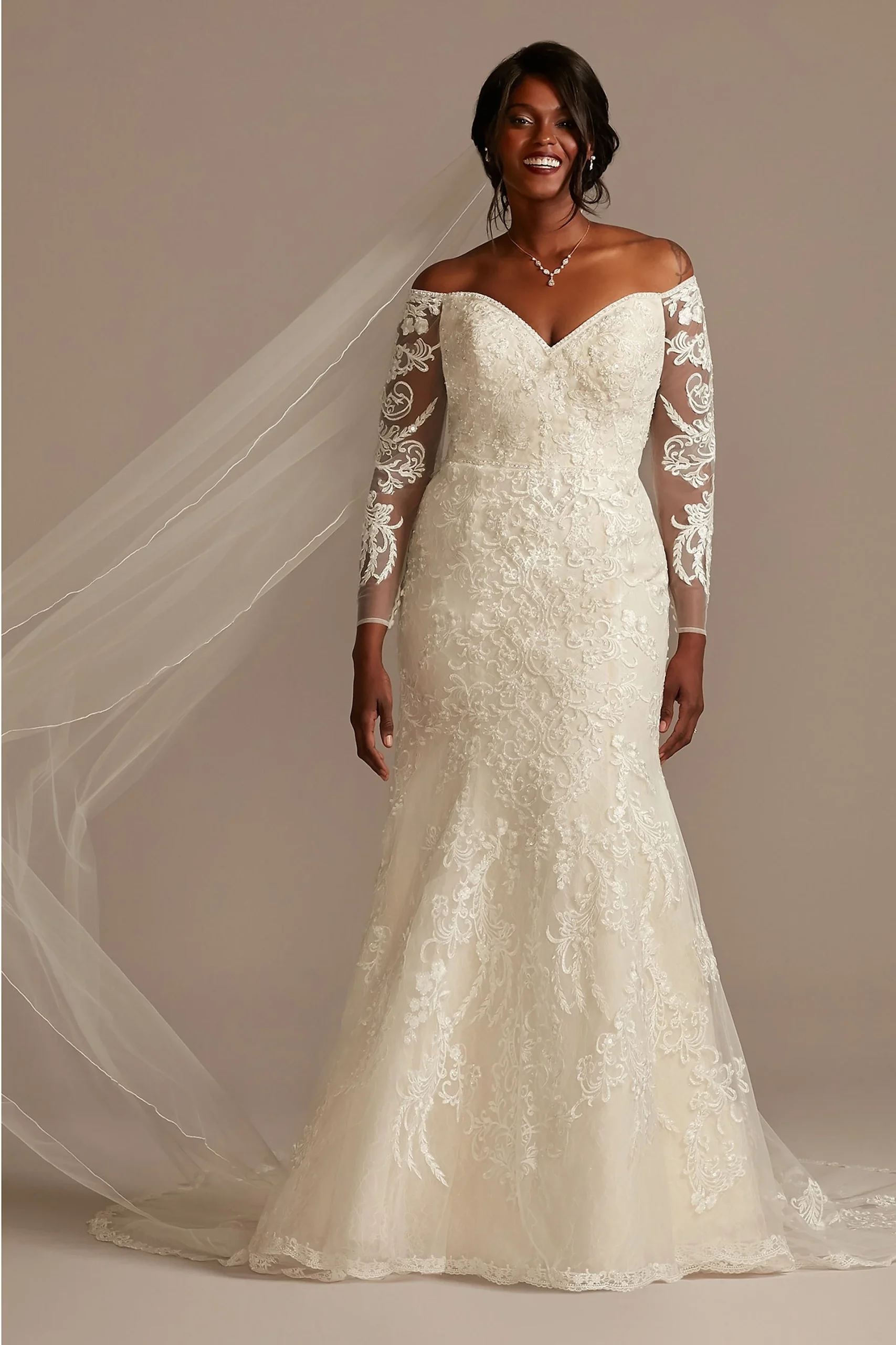 Beaded Lace Off Shoulder Wedding Dress