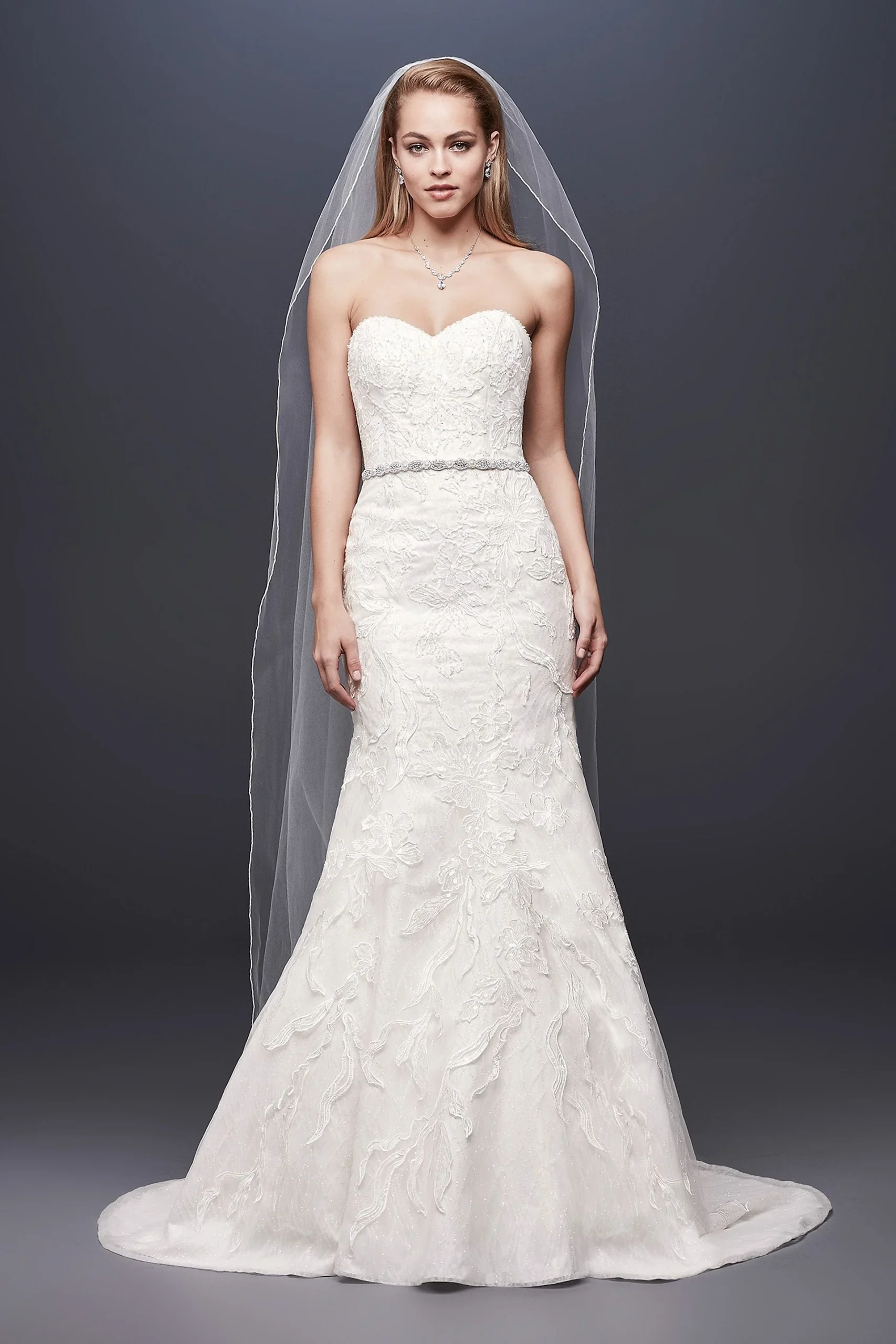 Beaded Lace Strapless Tulle Mermaid Wedding Dress