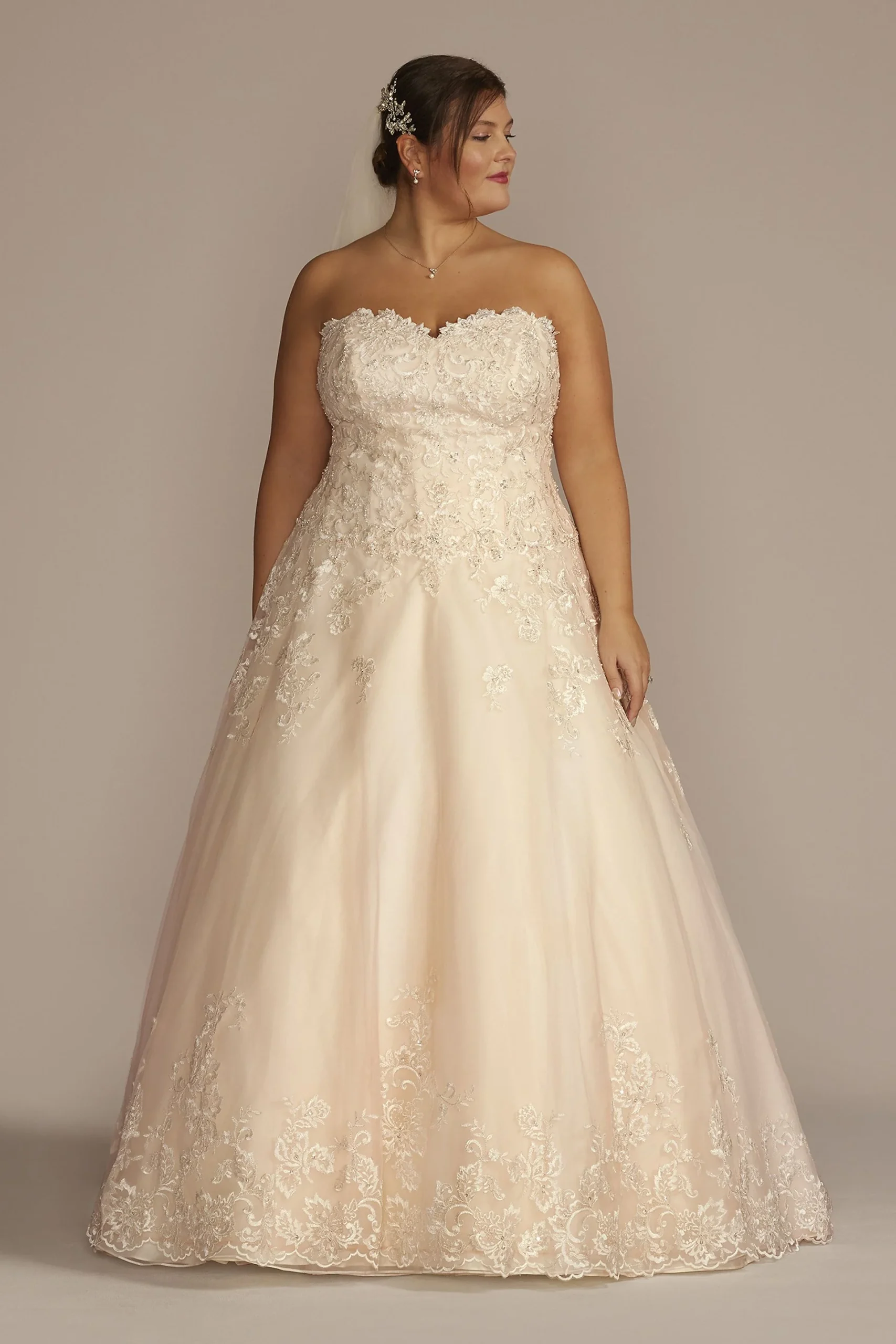 Beaded Lace Tulle Ball Gown Wedding Dress