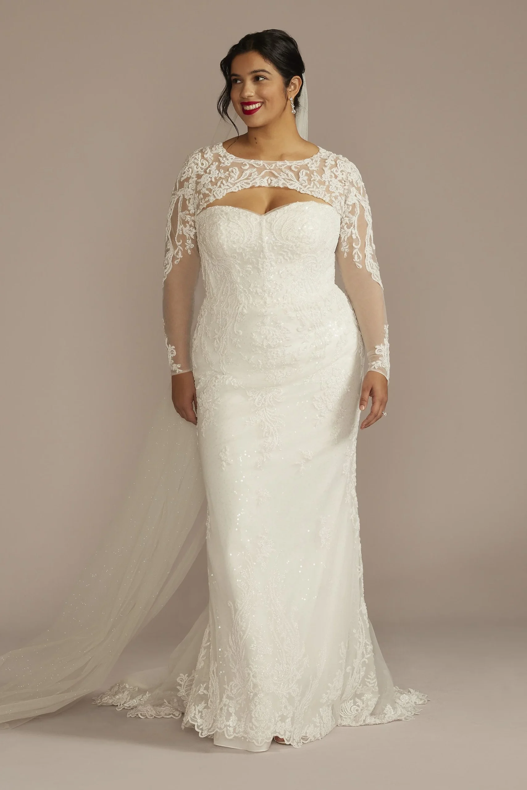 Beaded Lace Wedding Dress with Removable Sleeves
