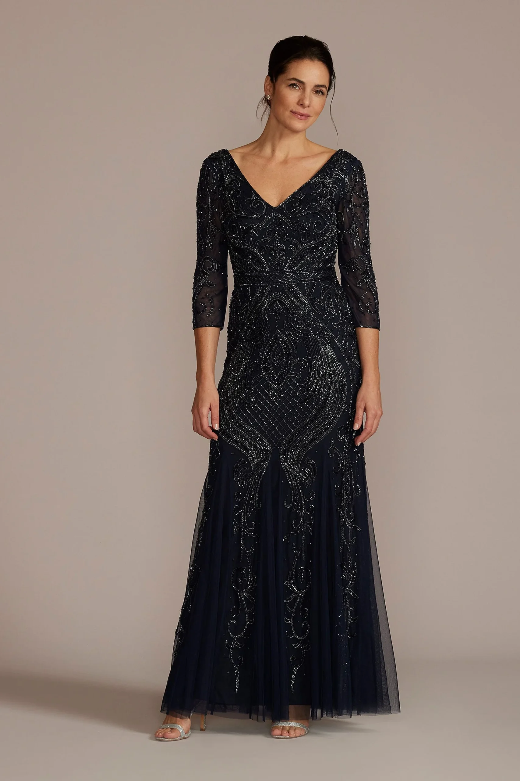 Beaded Mermaid Gown with Tulle Godets