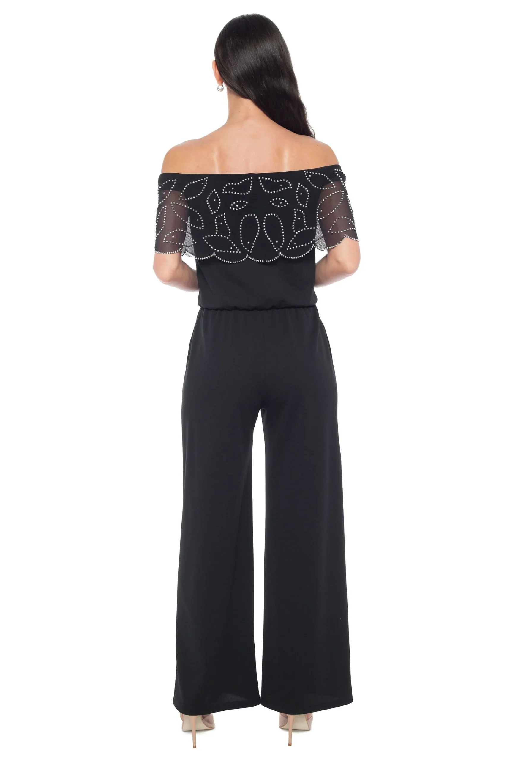 Beaded Off-the-Shoulder Scuba Crepe Jumpsuit