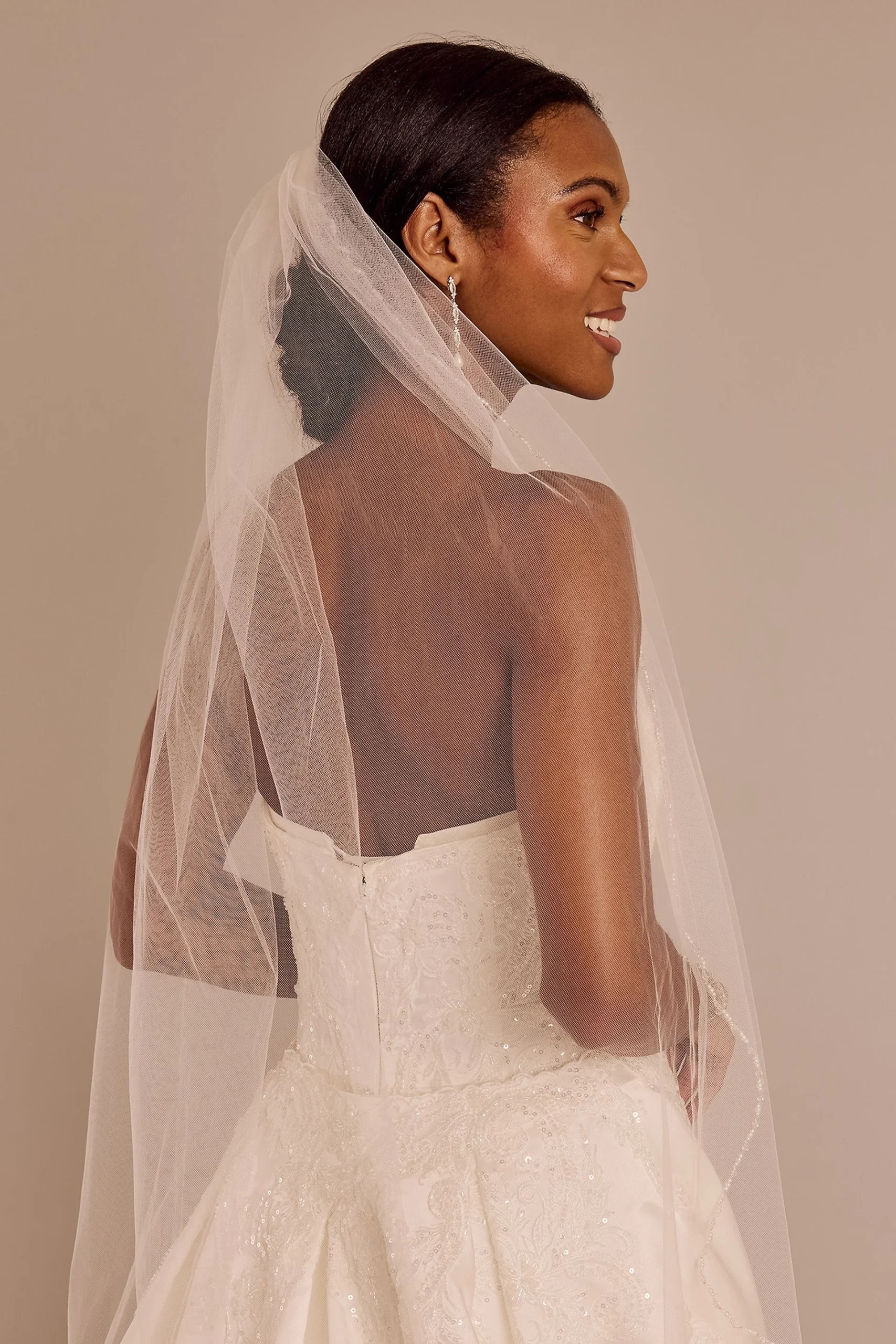 Beaded and Pearled Trim Mid Length Veil