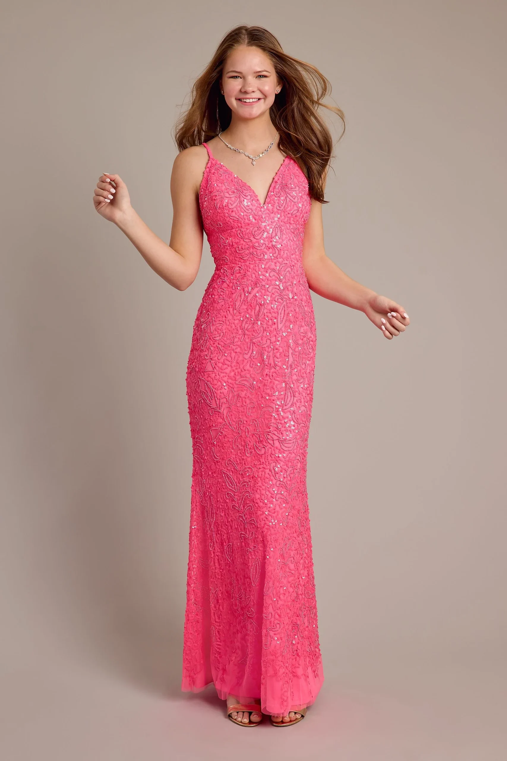 Beaded Plunge Sheath Dress