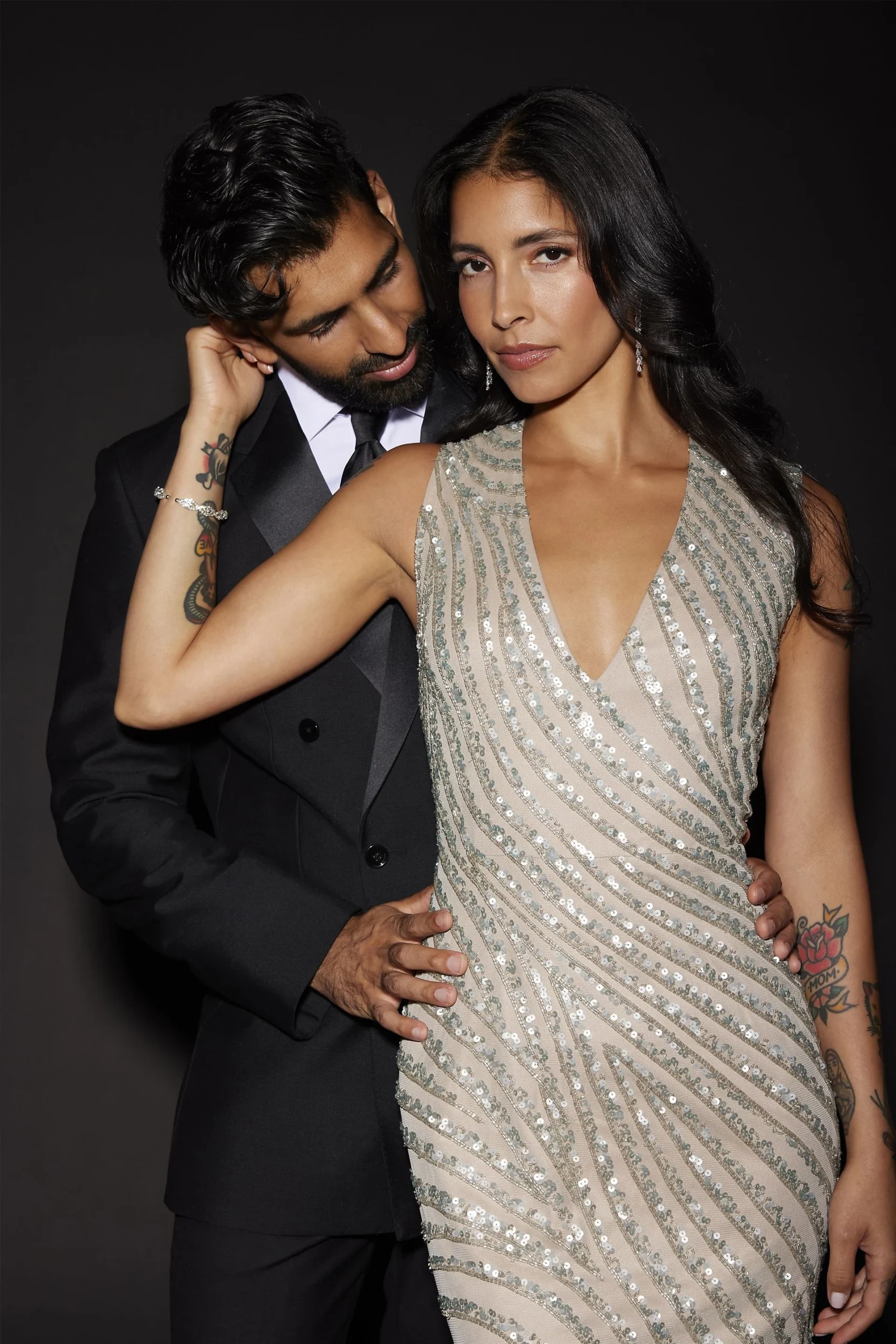 Beaded Plunge Tank Sheath Dress