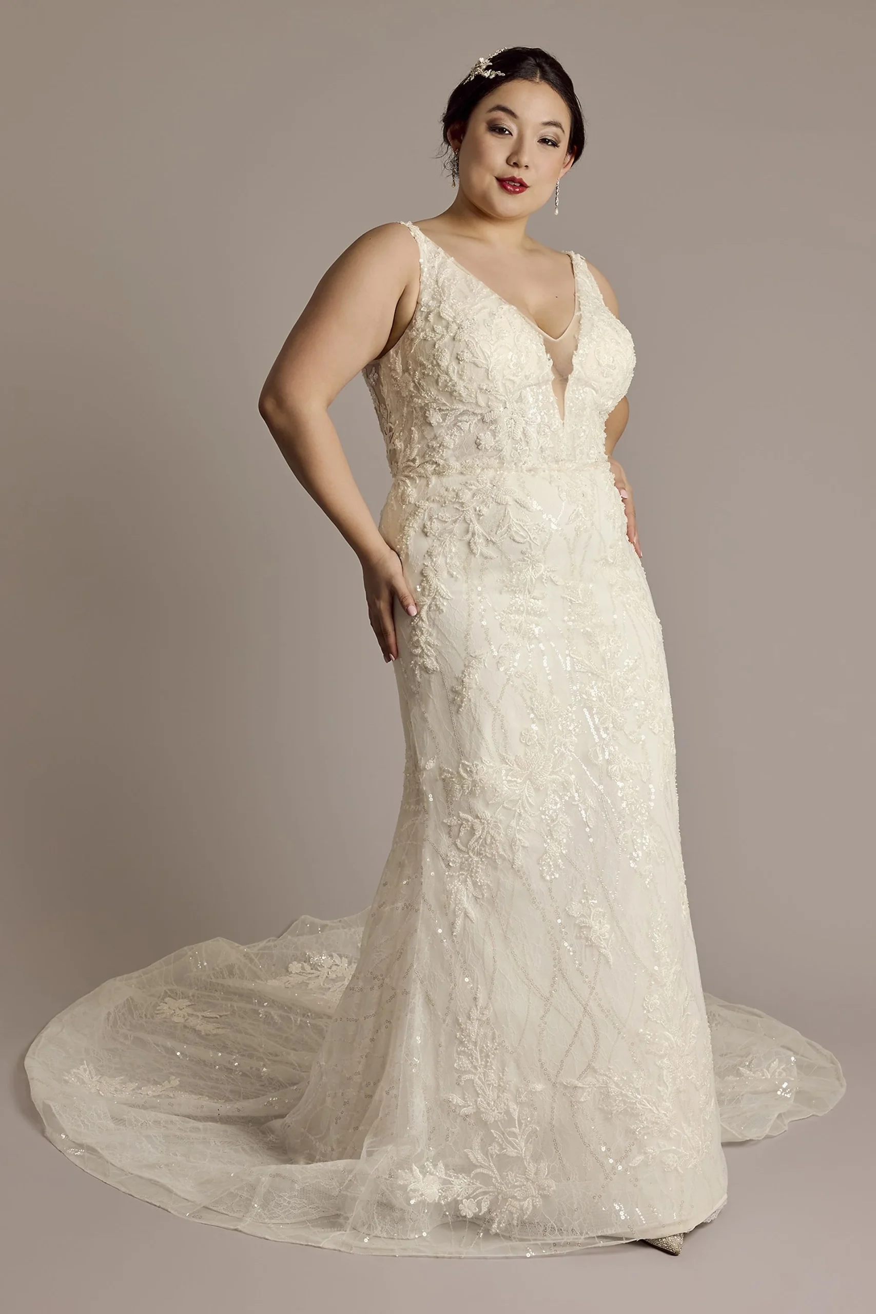 Beaded Plunging Tank Mermaid Wedding Dress
