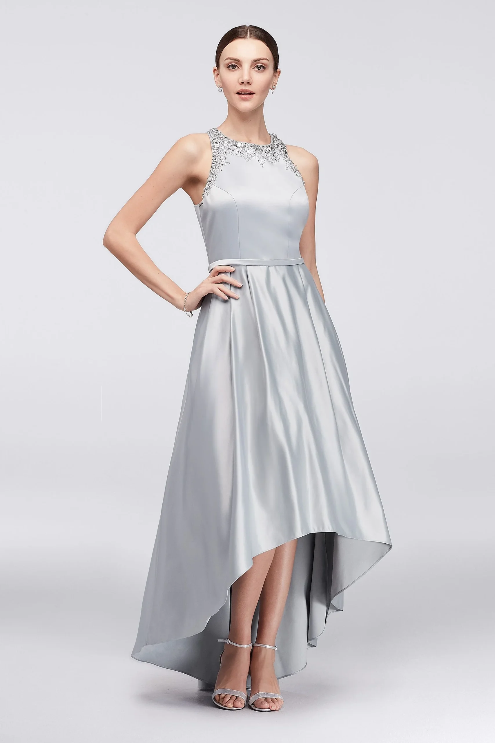 Beaded Satin High-Low Ball Gown