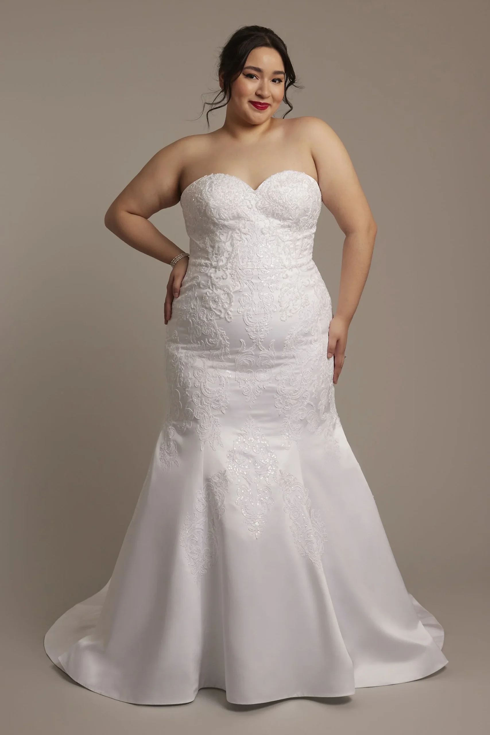 Beaded Satin Strapless Mermaid Wedding Dress