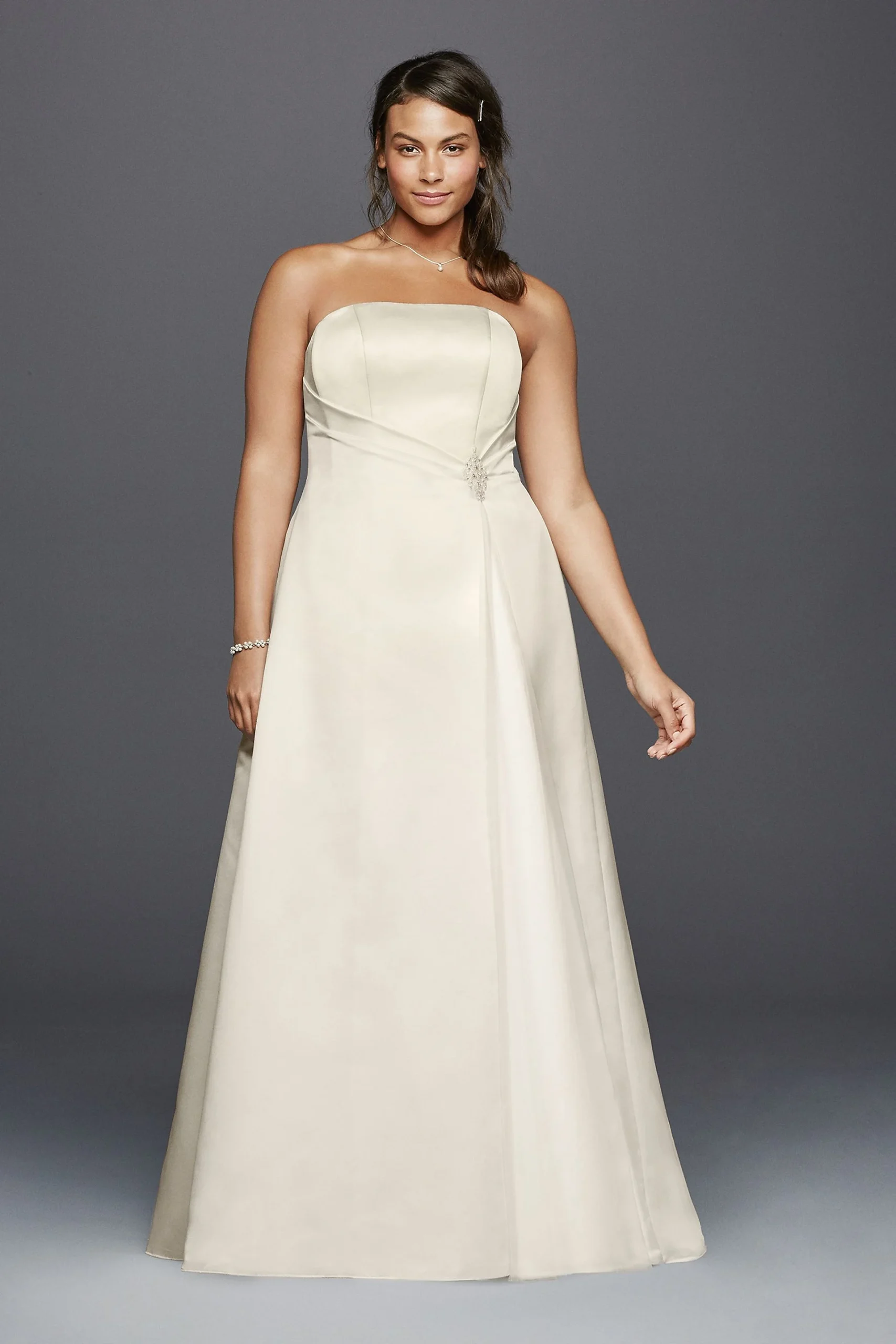 Beaded Satin Wedding Dress with Brooch