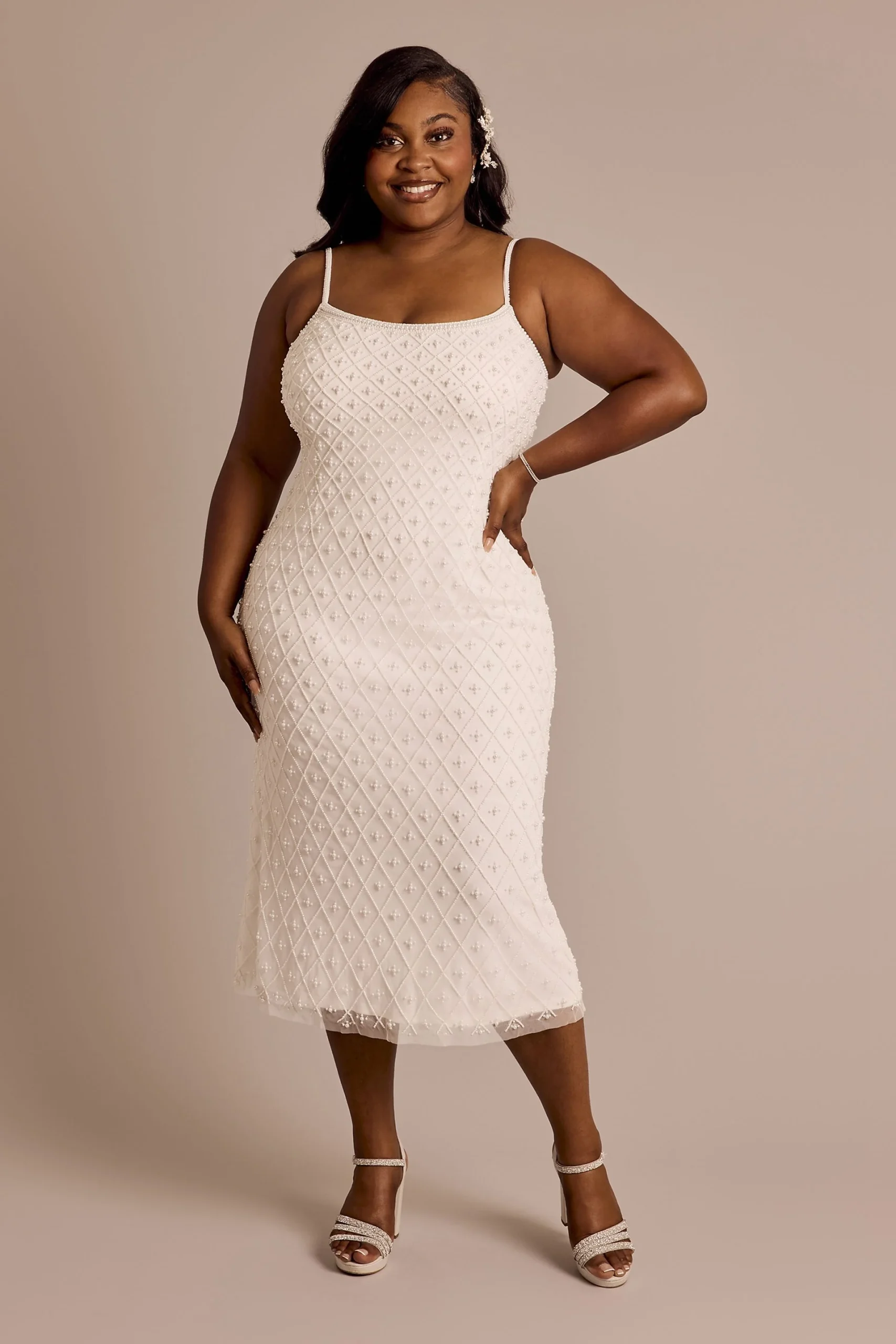 Beaded Scoop Neck Spaghetti Strap Midi Dress