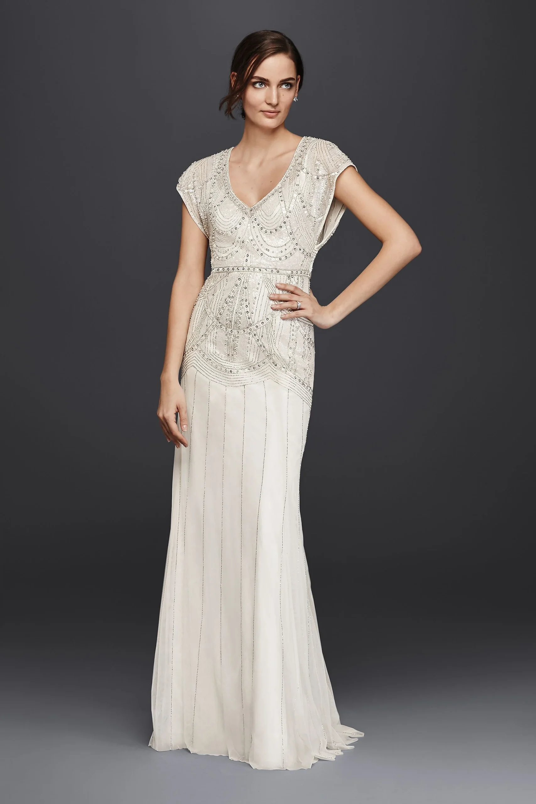 Beaded Sheath Wedding Dress with Blouson Bodice