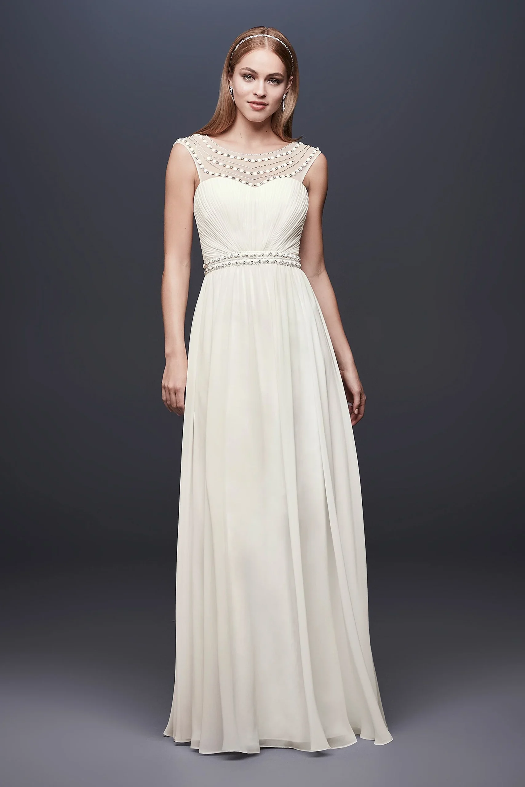 Beaded Sheath Wedding Dress with Illusion Mesh