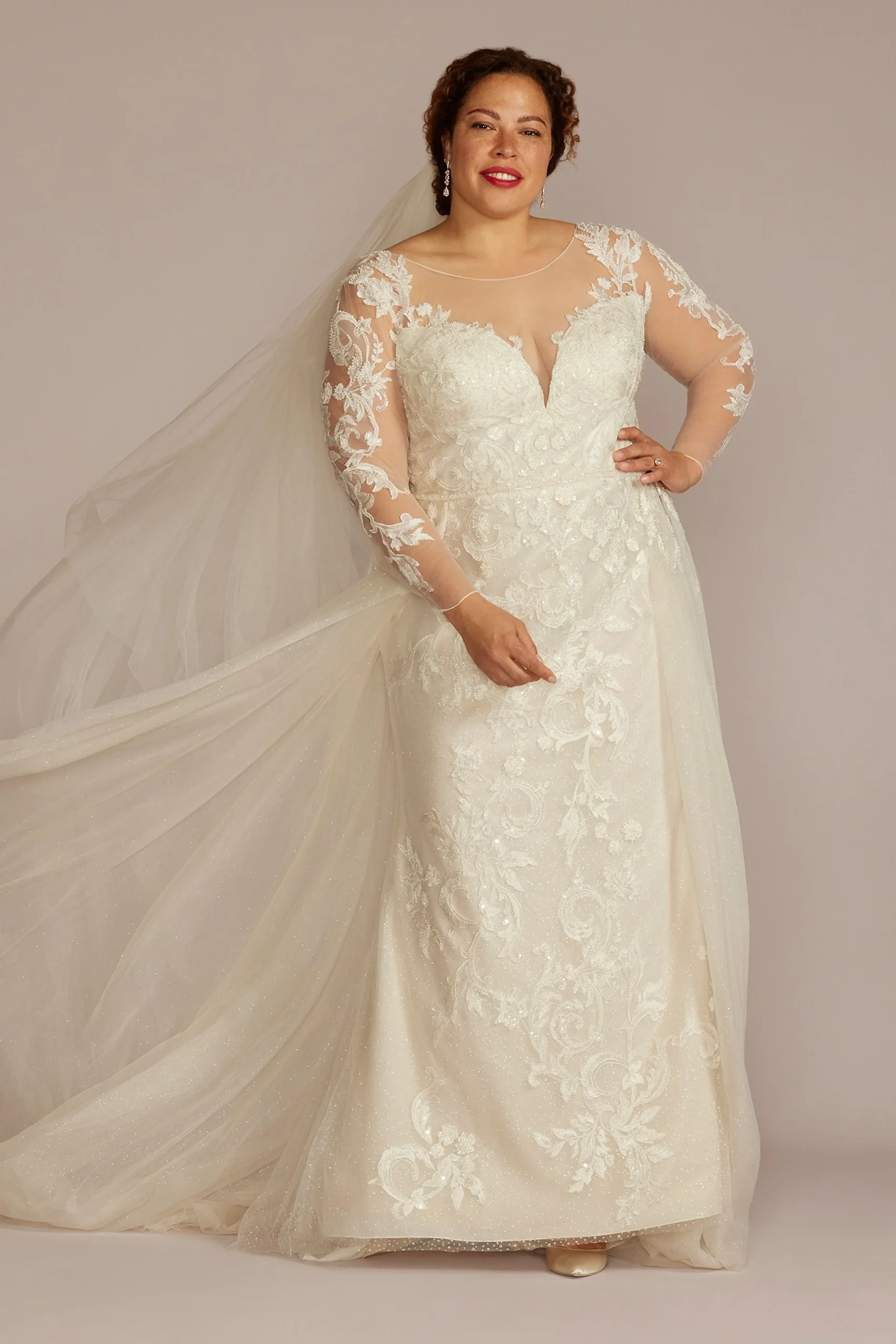 Beaded Sheath Wedding Dress with Overskirt