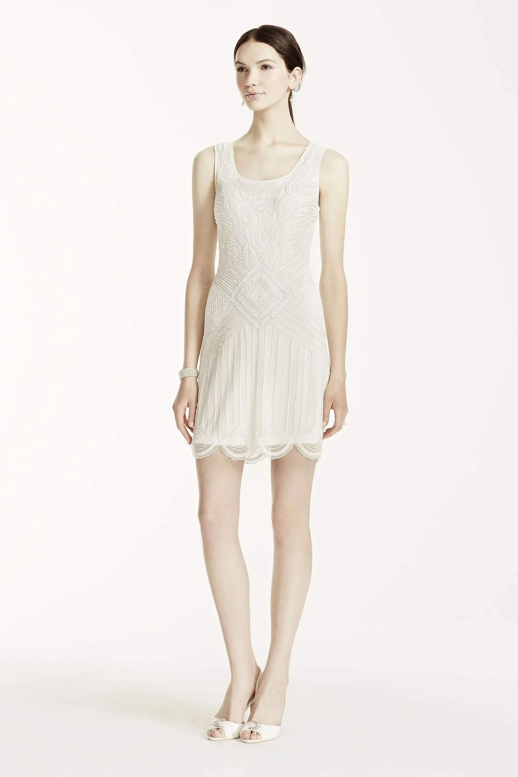 Beaded Short Tank Dress with Scallop Hem