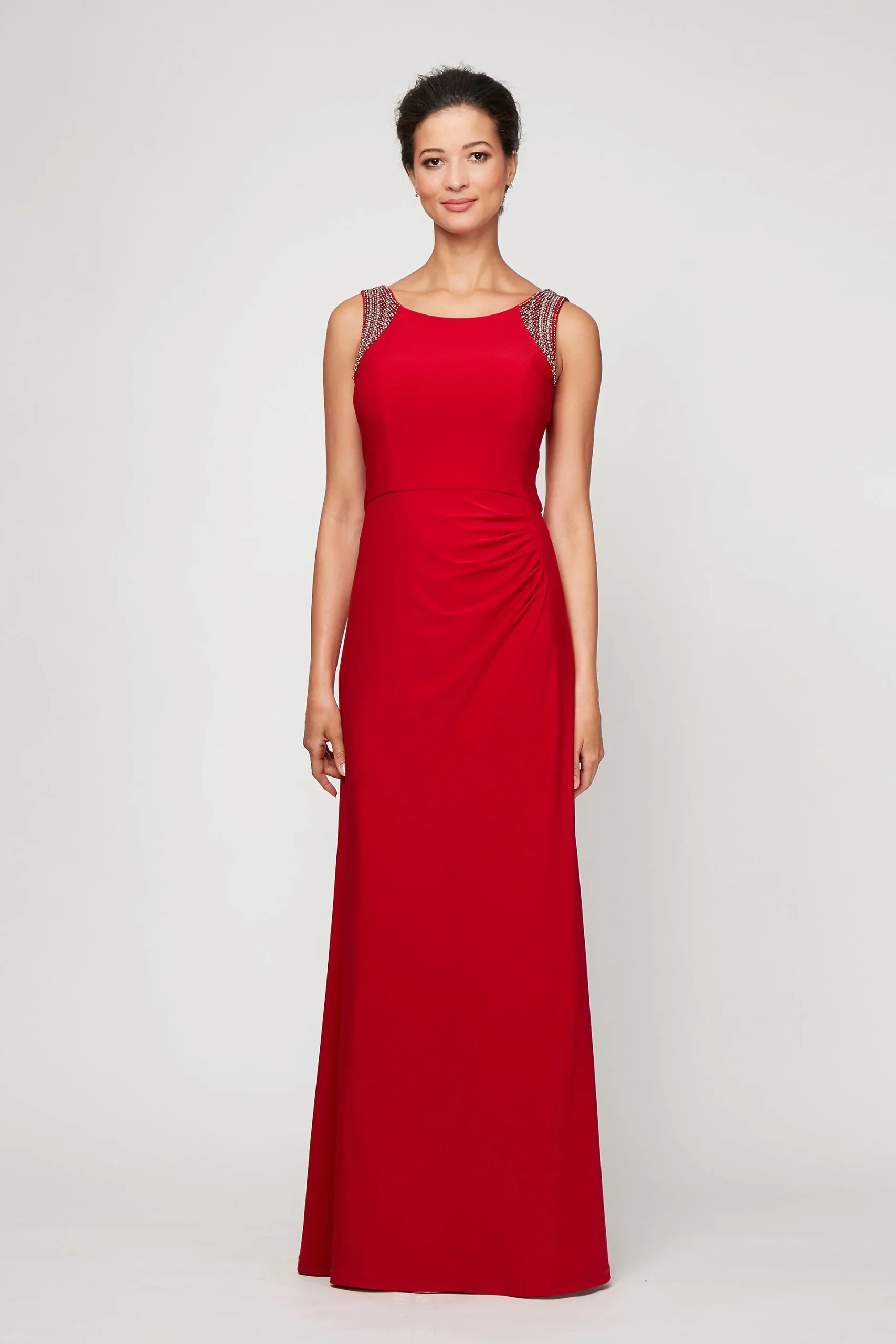 Beaded Sleeveless Scoopback A-Line Jersey Dress