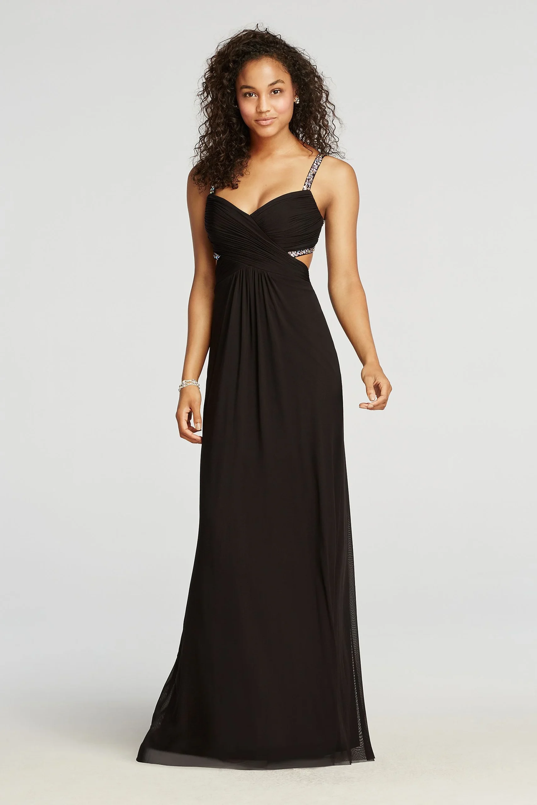 Beaded Spaghetti Strap Cut Out Prom Dress