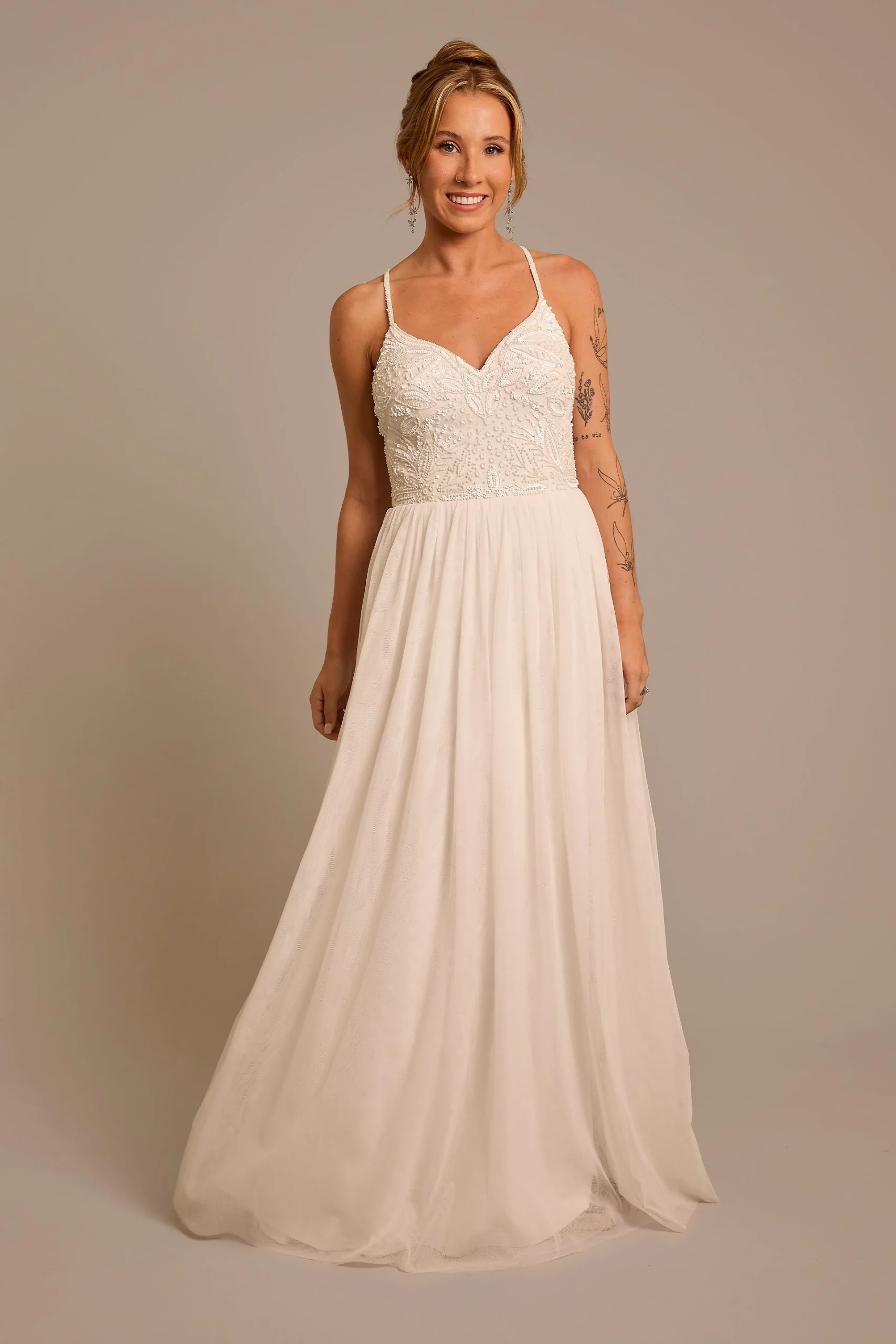 Beaded Spaghetti Strap A-Line Wedding Dress