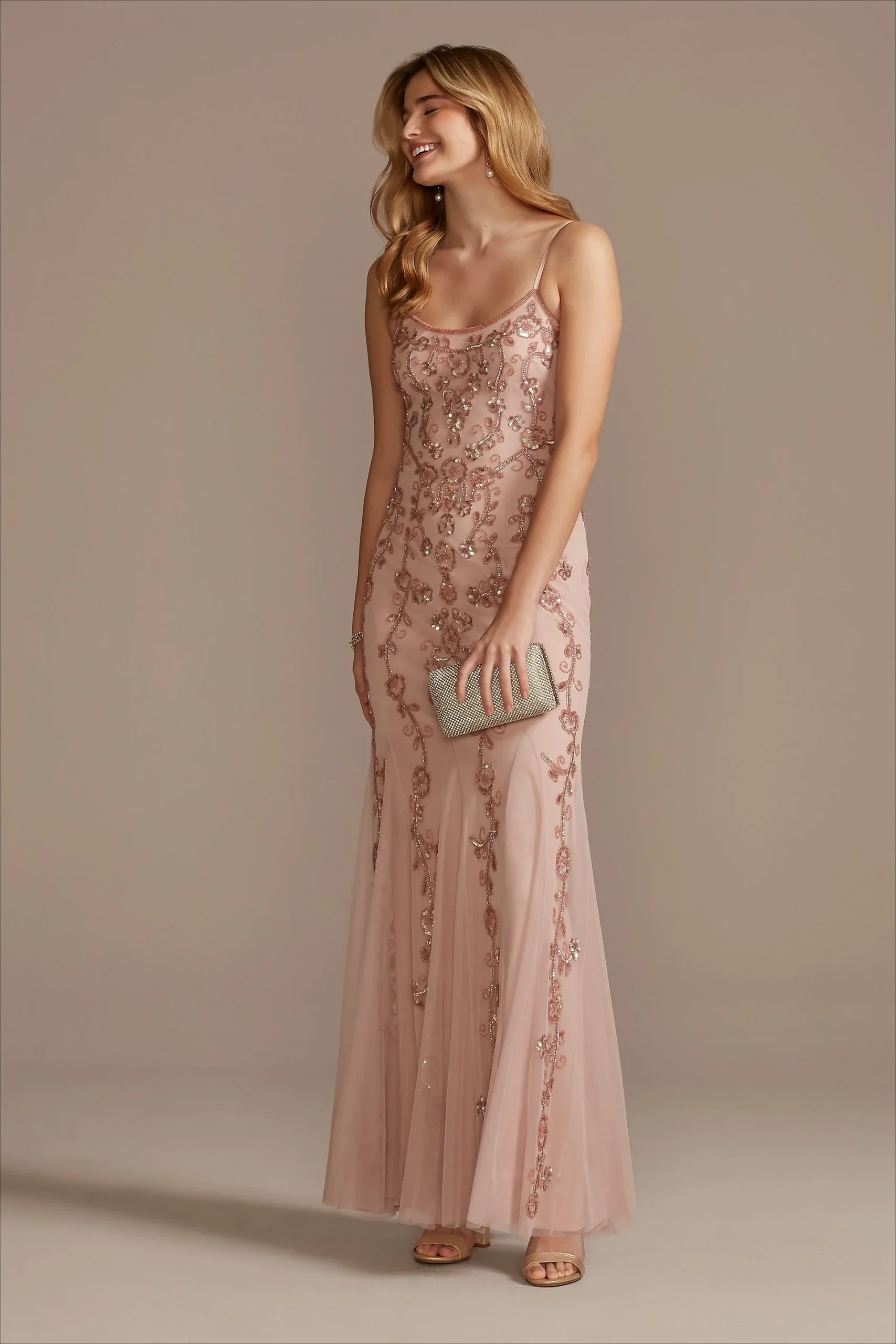 Beaded Spaghetti Strap Scoopneck Sheath Dress