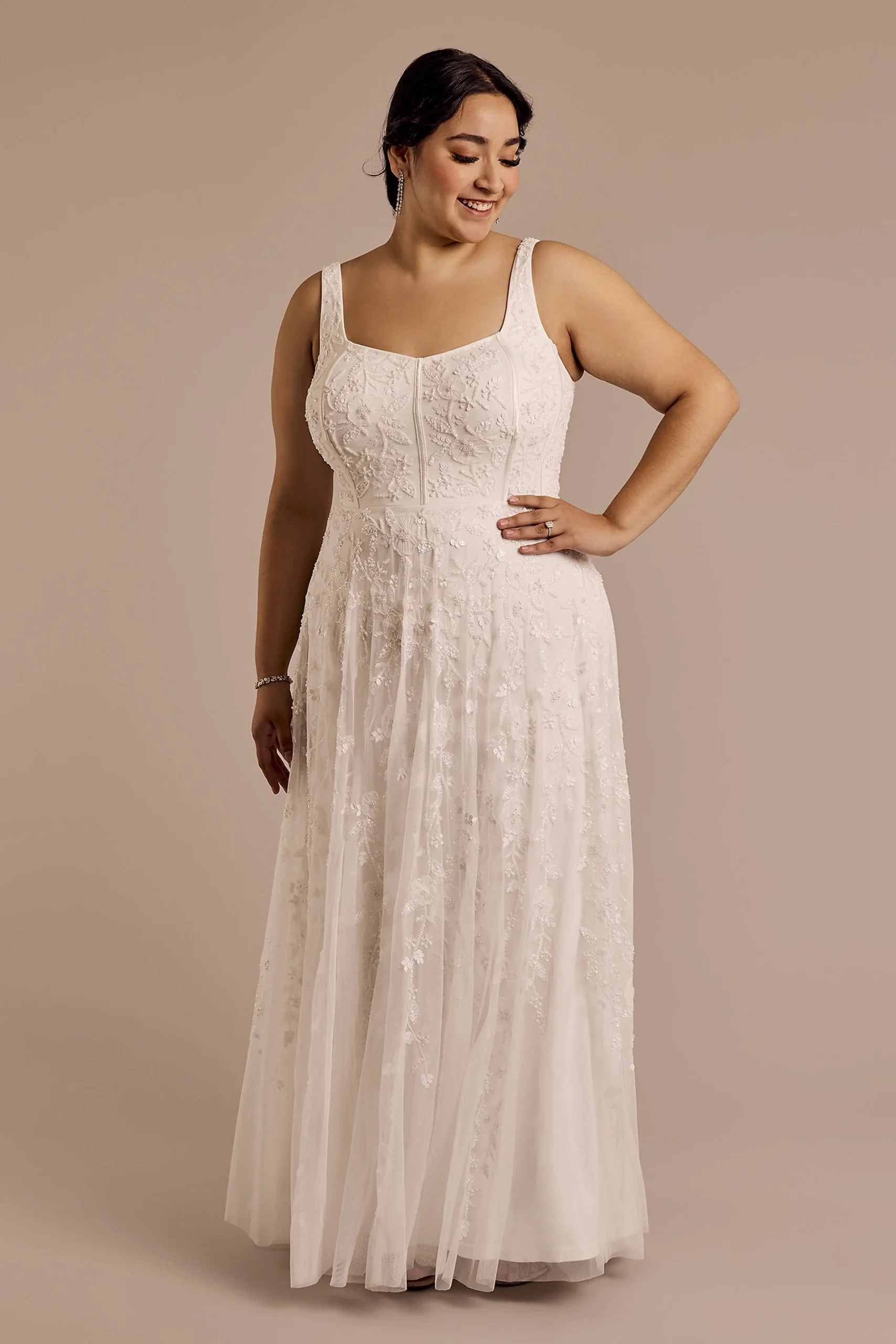Beaded Square Neck A-Line Wedding Dress