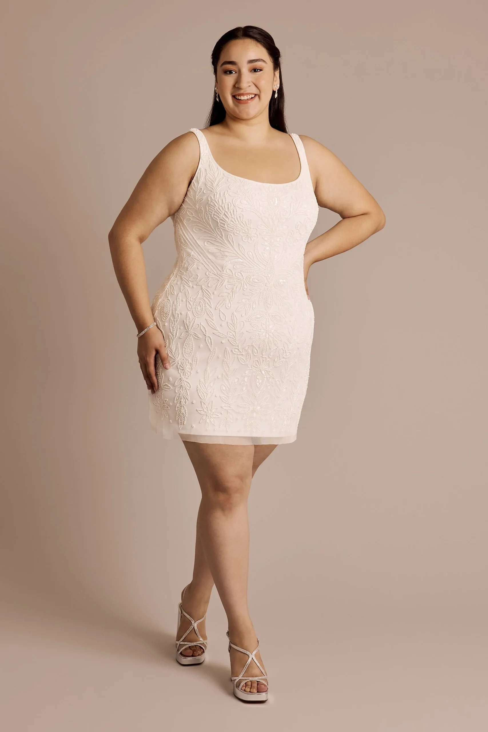 Beaded Square Neck Mini Dress
