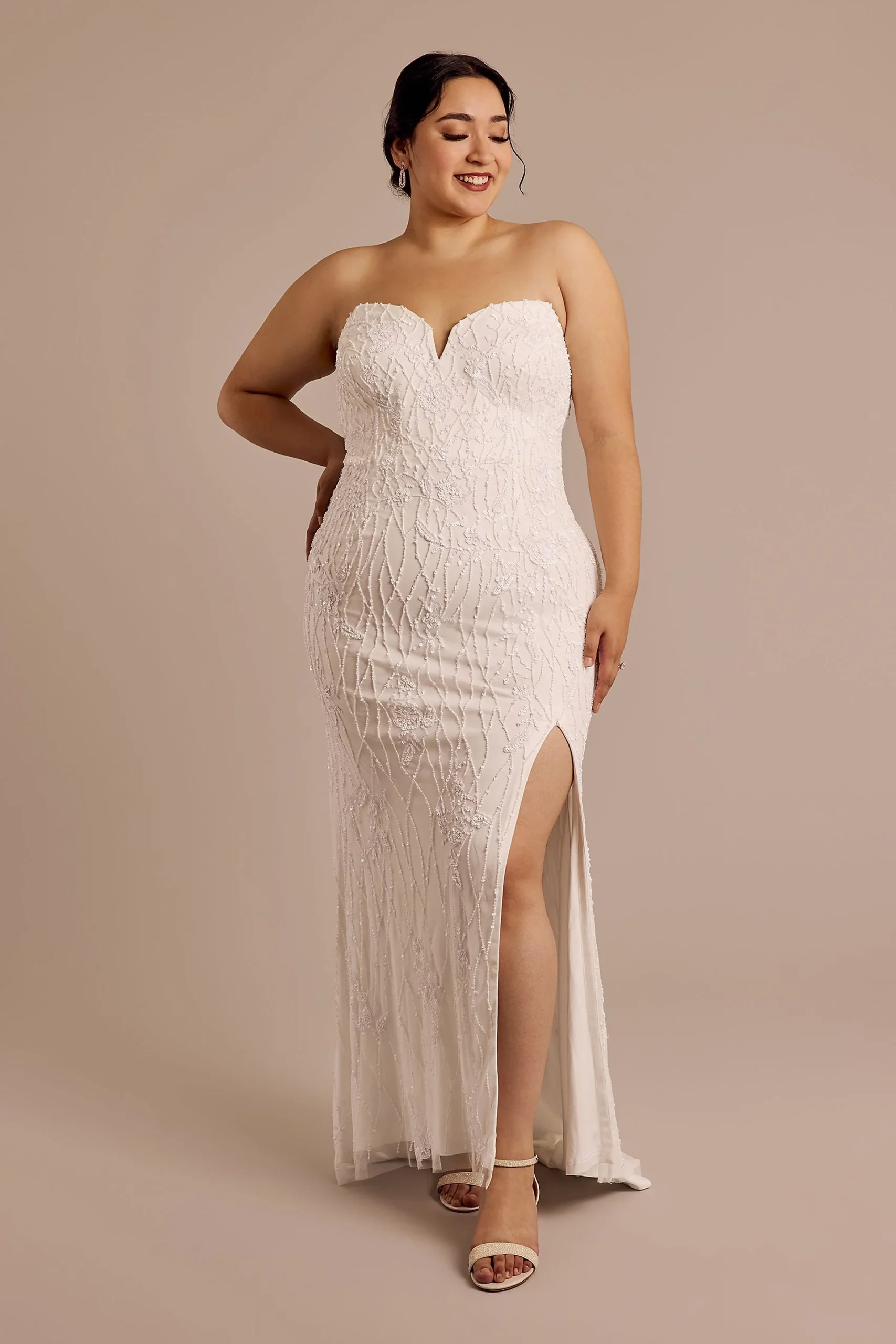 Beaded Strapless Plunging Sheath Wedding Dress