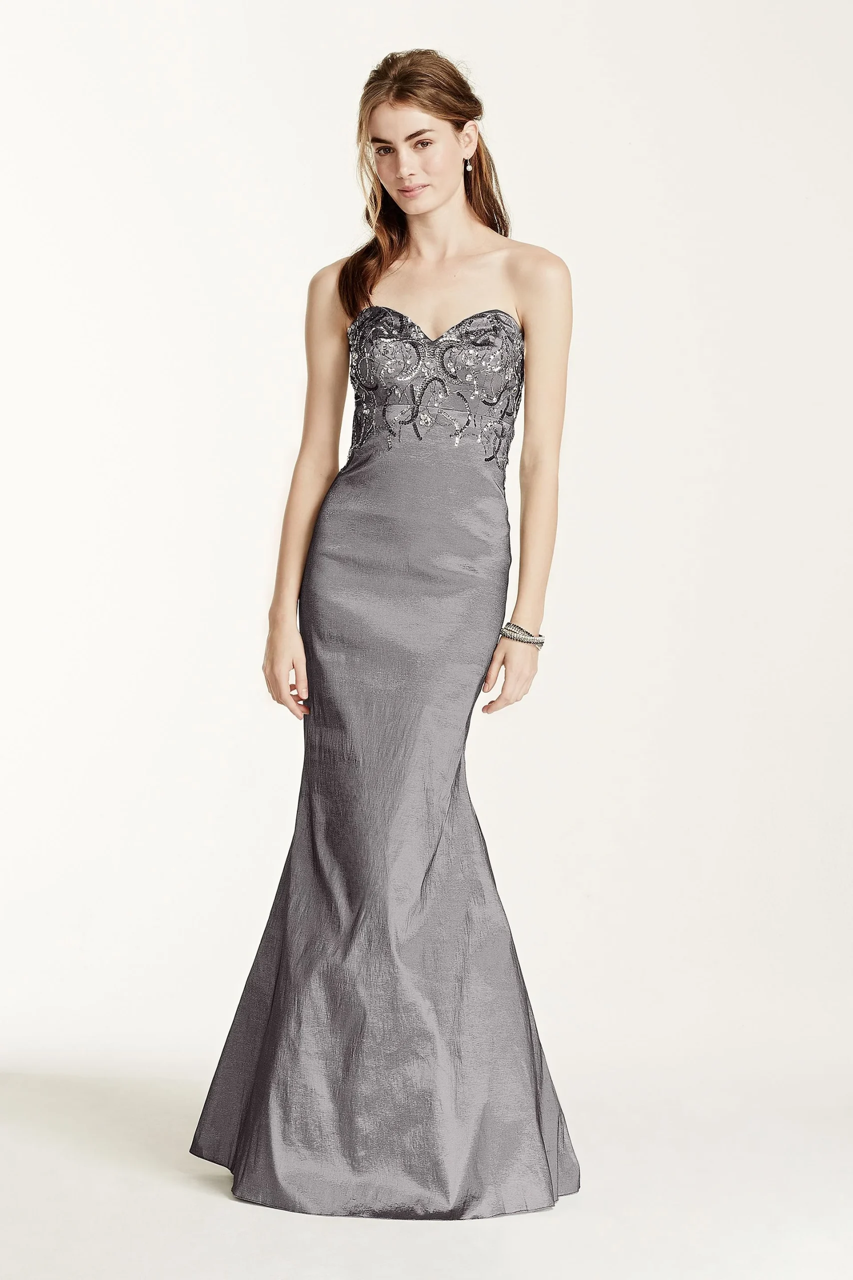 Beaded Strapless Stretch Taffeta Gown
